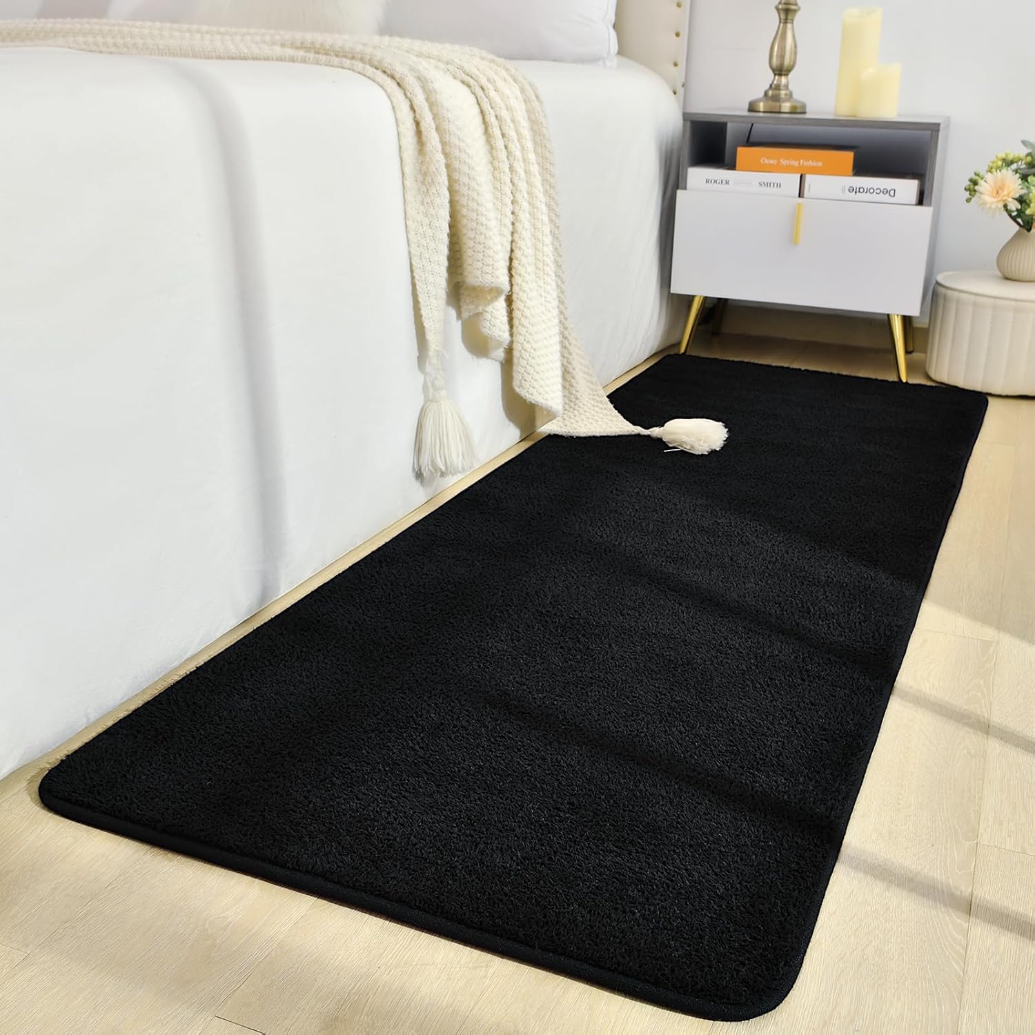 Soft Runner Rugs for Bedroom 2x6 Black Non Slip