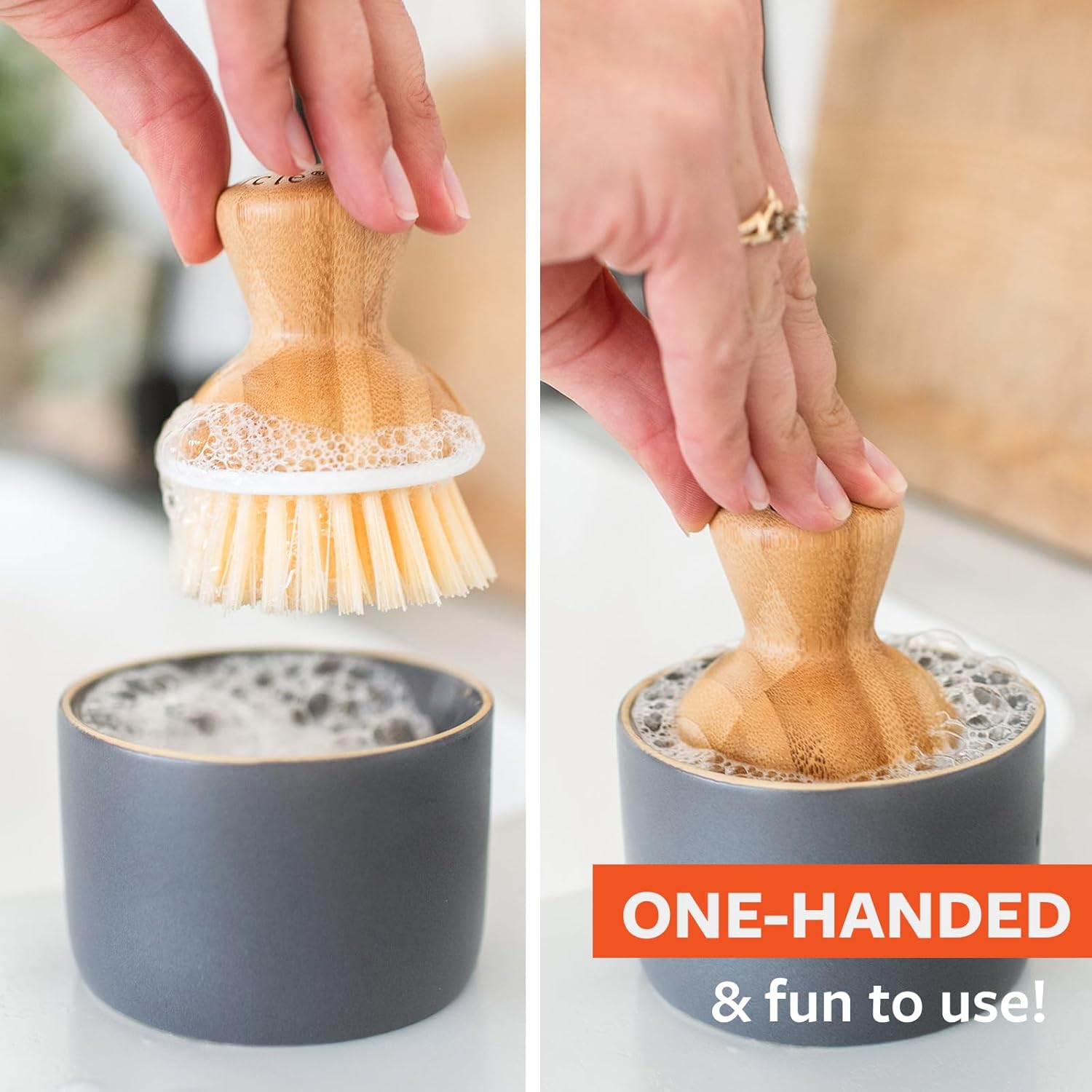 Full Circle Bubble Up Brush with Dispenser Gray