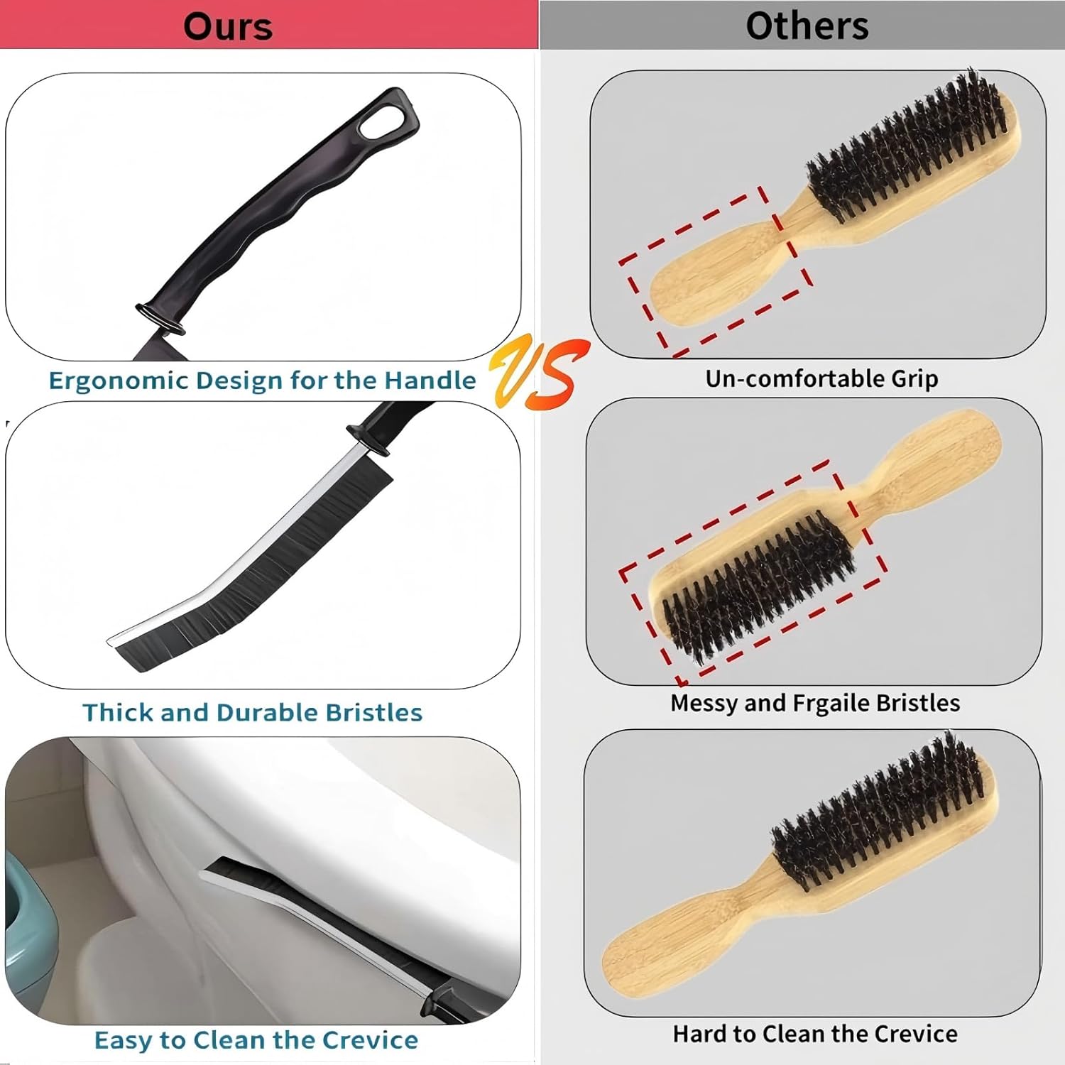 Crevice Cleaning Brush 2 Pcs - Stiff Bristle for Kitchen Bathroom Windows