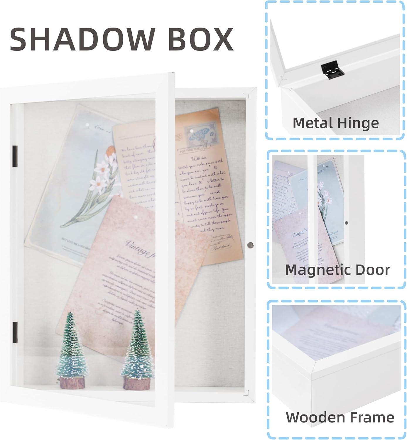Muzilife 11x14 Shadow Box Frame - White Deep Wood Glass Display Case