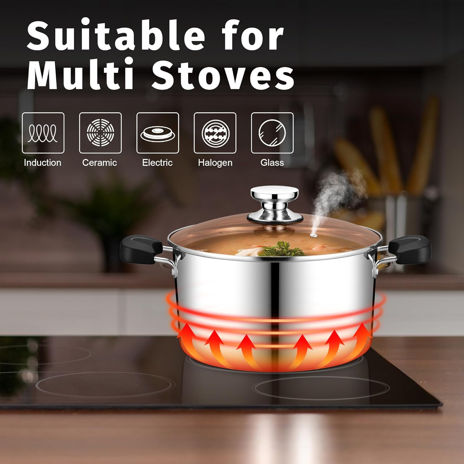 8 Quart 3-Ply Stainless Steel Stock Pot with Lid