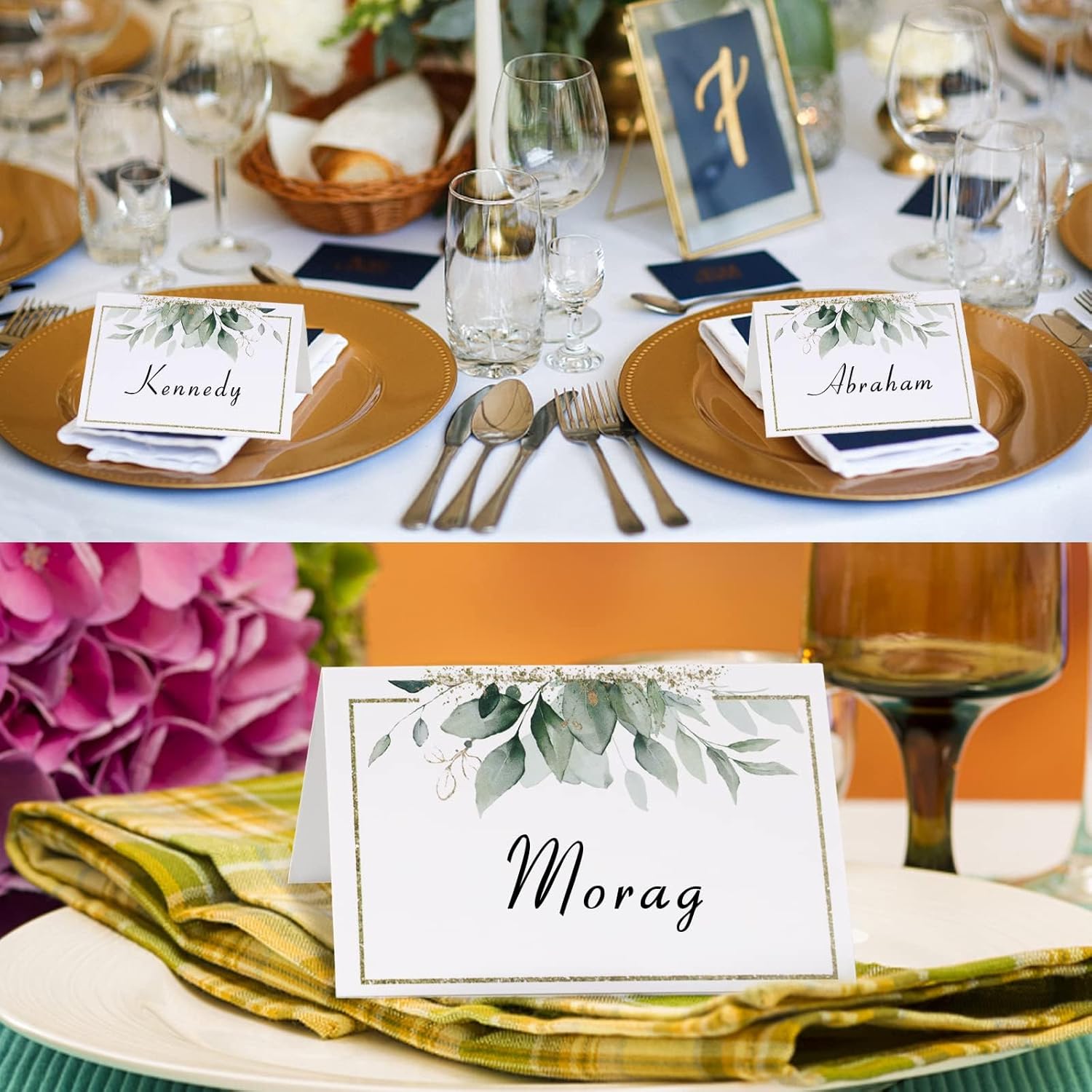 50pcs Green Gold Place Cards for Wedding Baby Shower Birthday Party