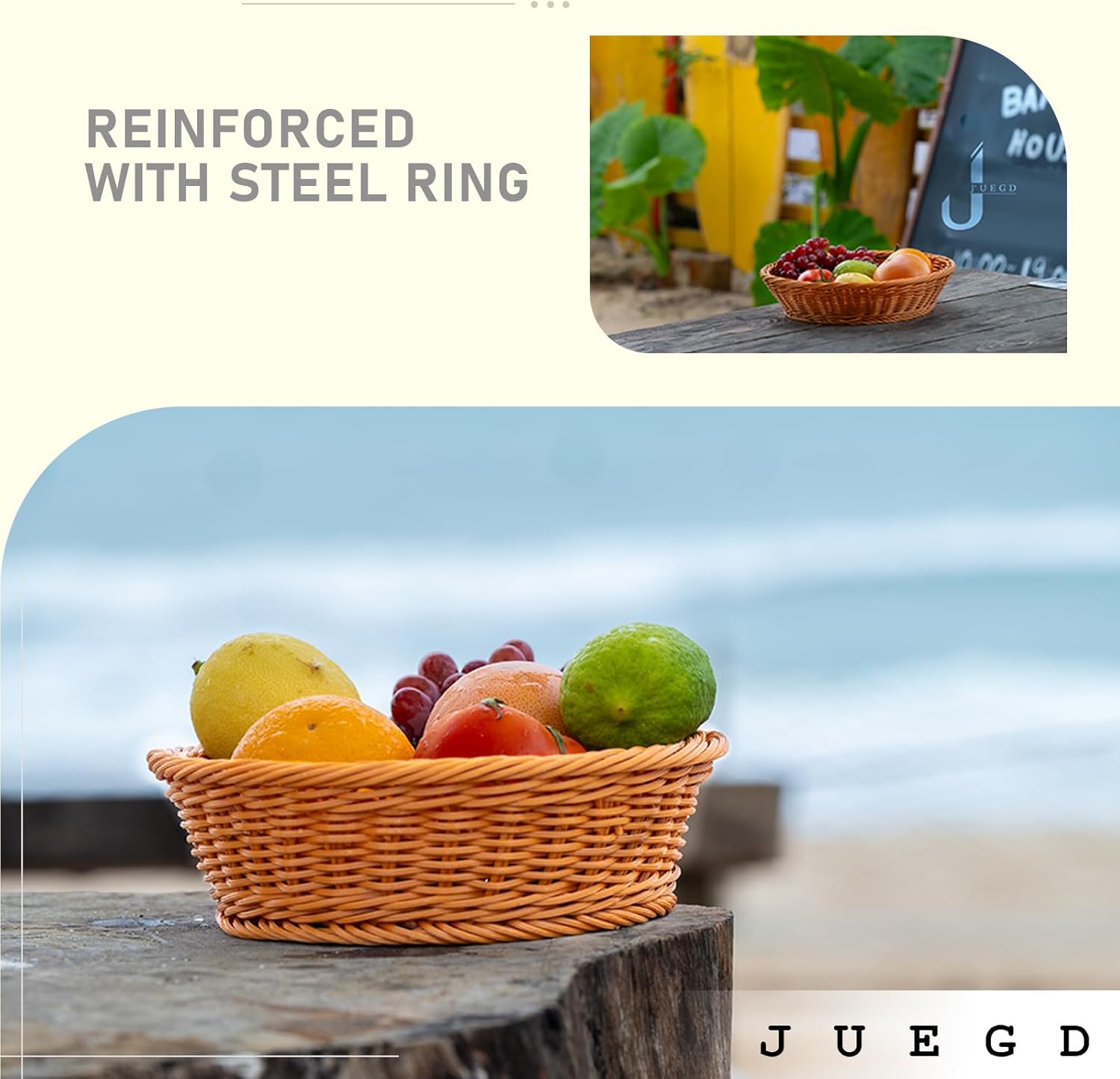 JUEGD 10 Pack Round Plastic Woven Bread Baskets