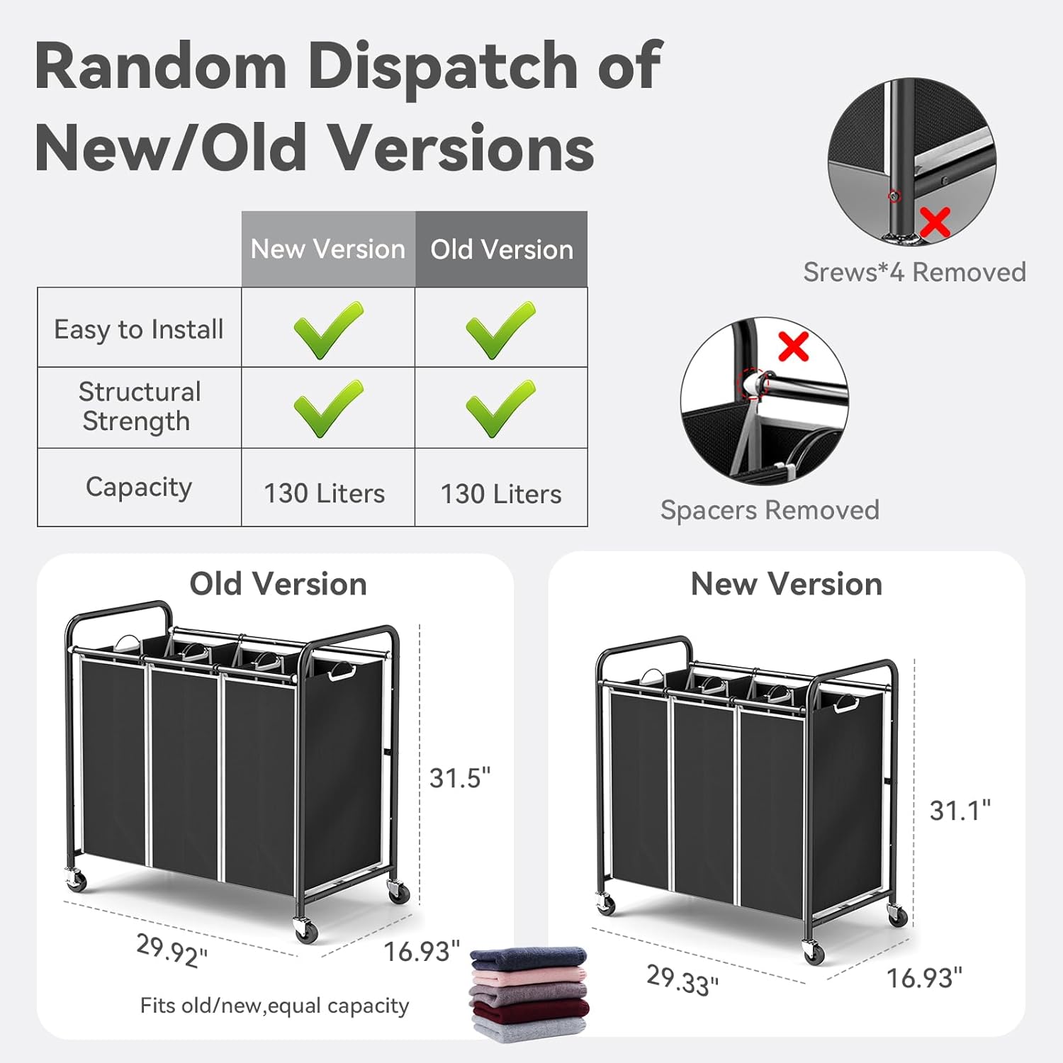 ROMOON 3 Compartment Laundry Sorter with Wheels and Removable Liners