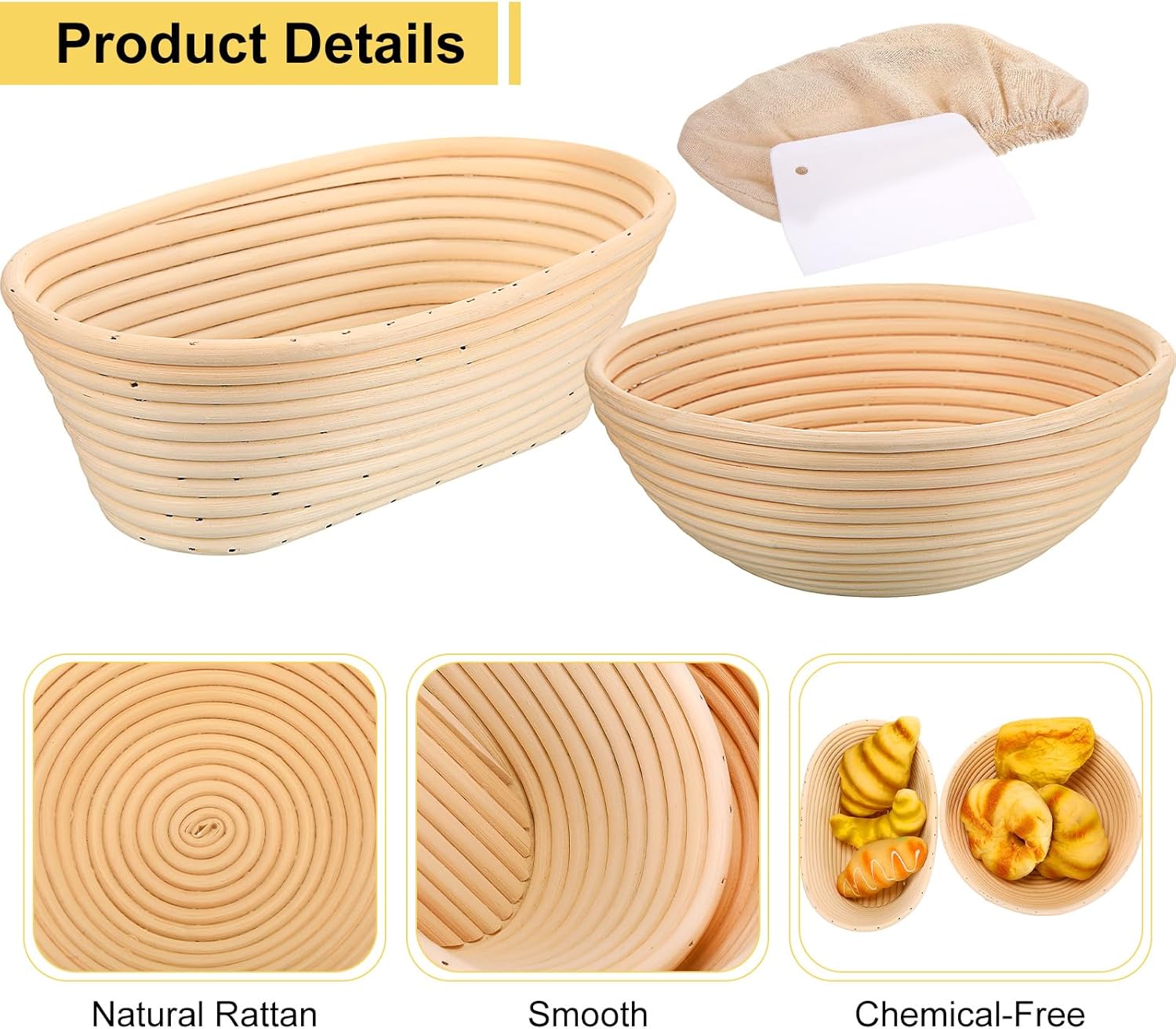 Geetery 6 Pack Bread Banneton Baskets with Liners and Dough Scraper