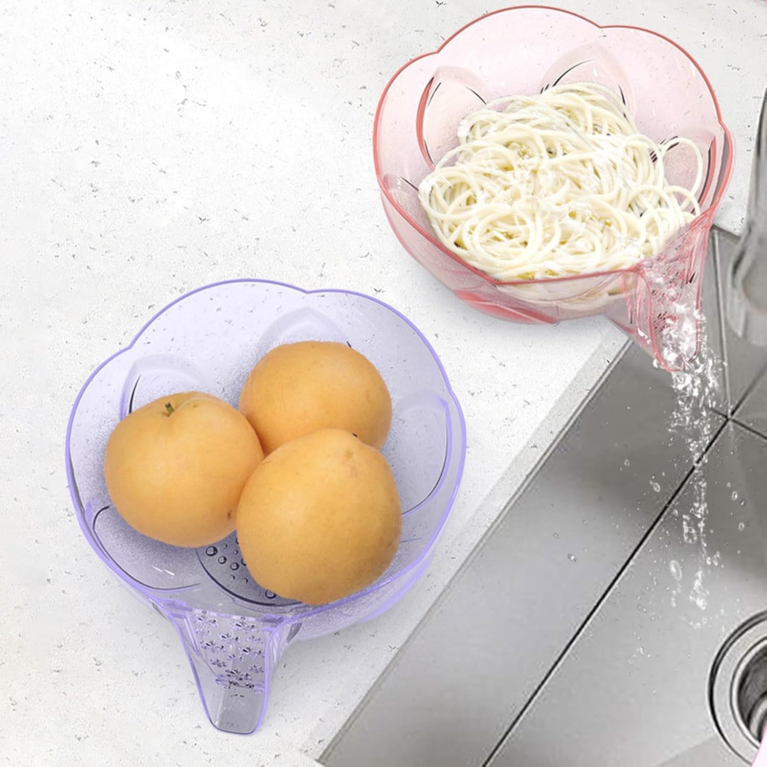 HEVIRGO Pink Colander Multifunctional Kitchen Strainer