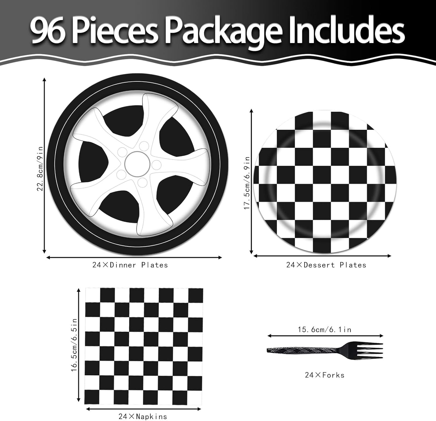 Poqirzan 96PCS Race Car Party Tableware Set