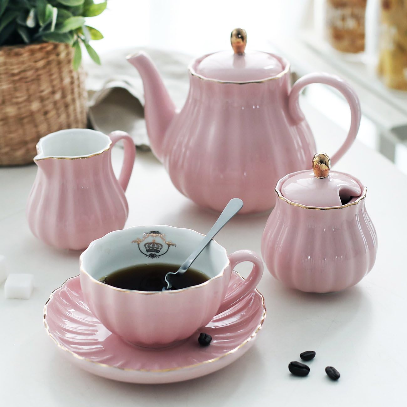 Sweejar Porcelain Tea Set British Royal Series 8 OZ Pink