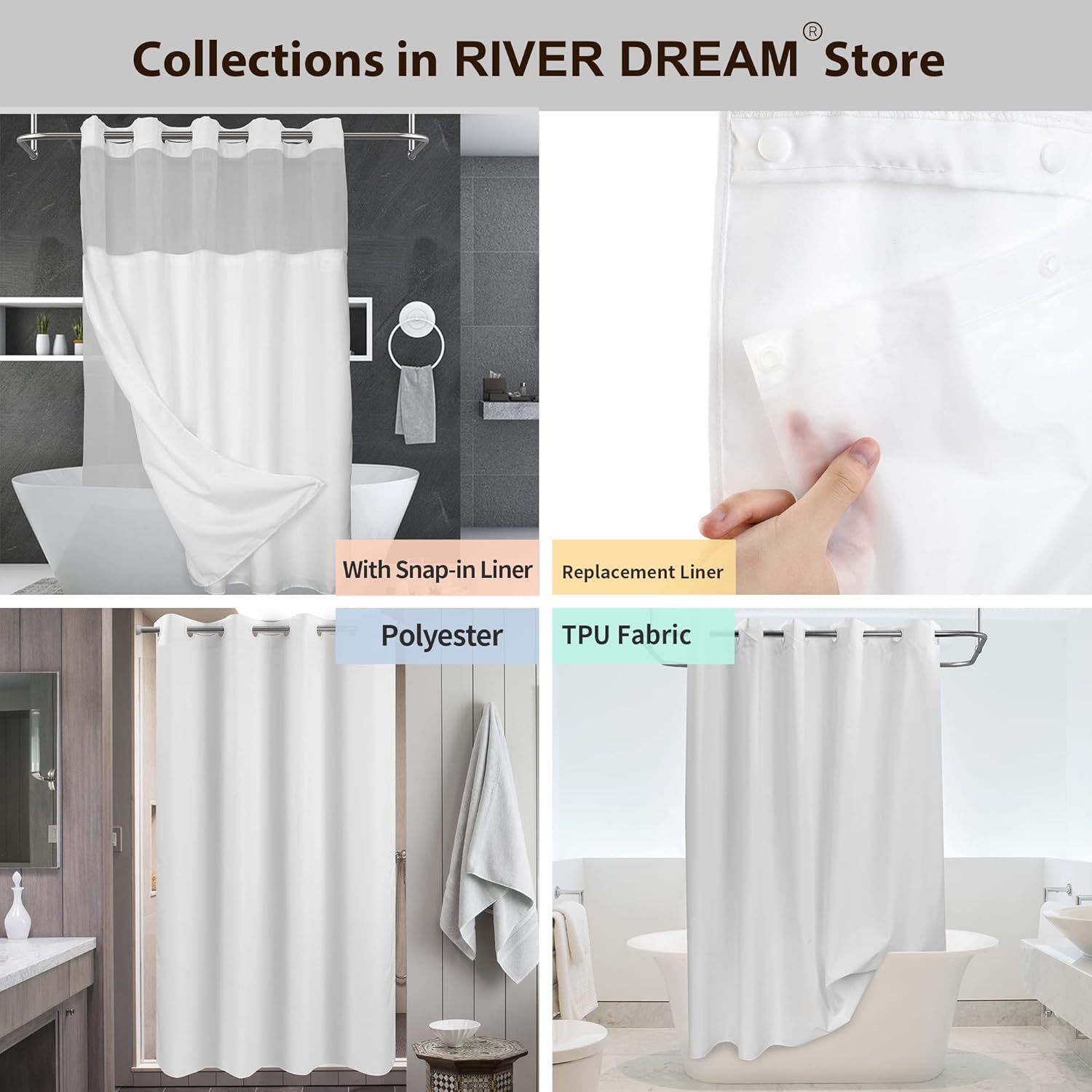 River Dream No Hook Shower Curtain Set - 71x74 White