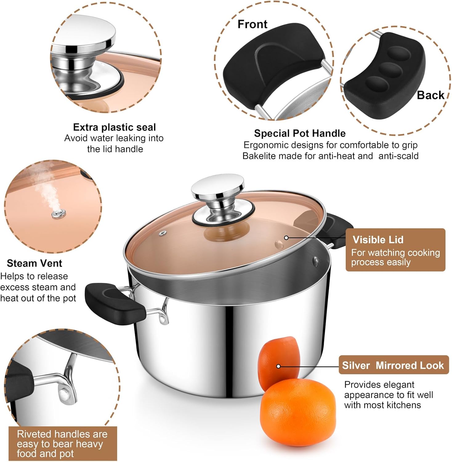 8 Quart 3-Ply Stainless Steel Stock Pot with Lid
