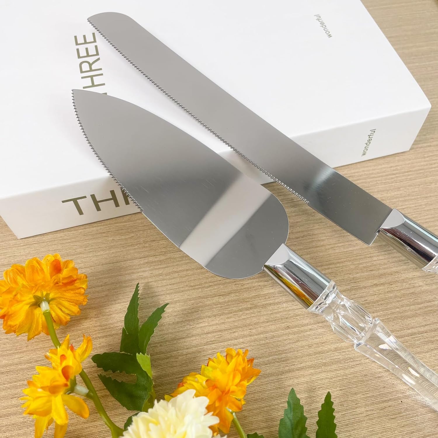 Adorox Cake Knife and Server Set with Acrylic Faux Crystal Handles