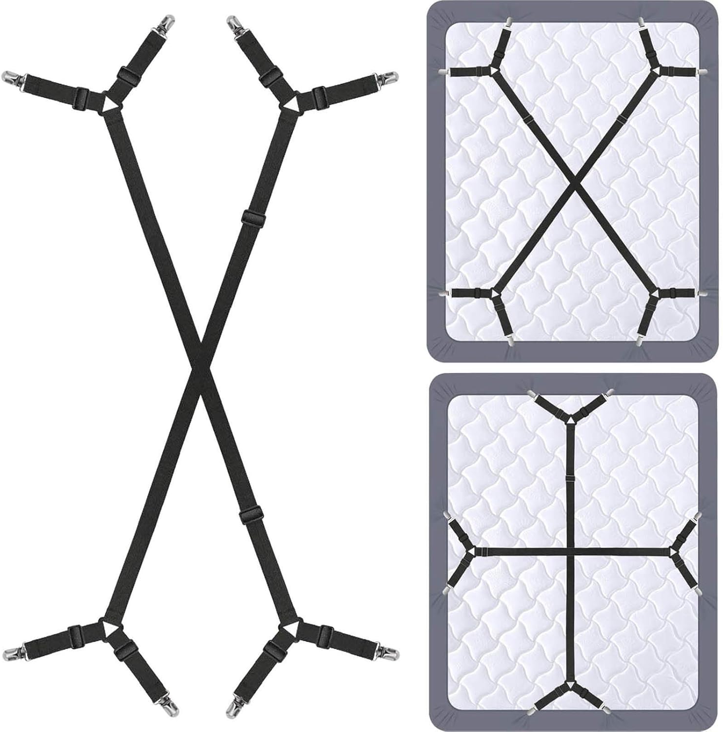Adjustable Bed Sheet Straps 2Pcs Set Black