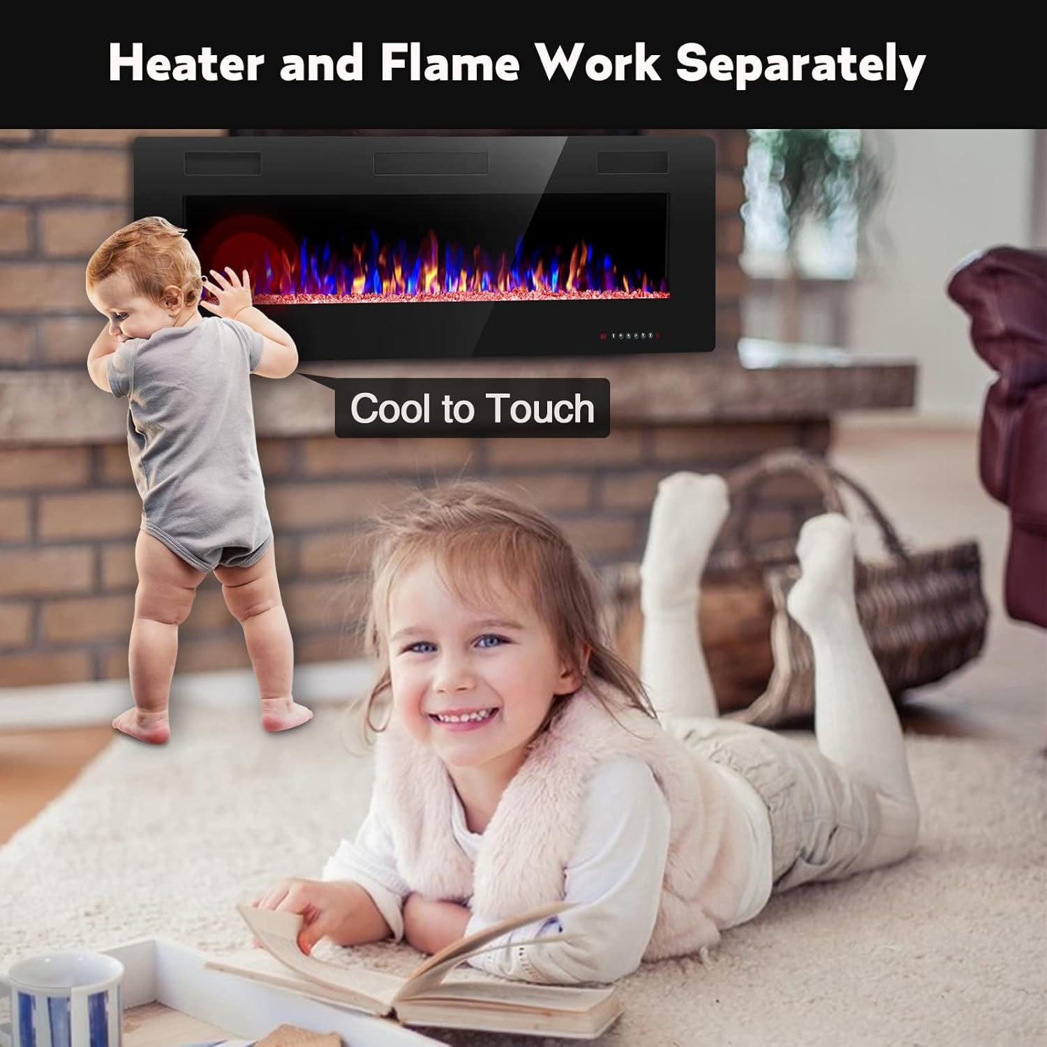 RWFLAME 50 Inch Electric Fireplace with Touch Screen and Remote Control