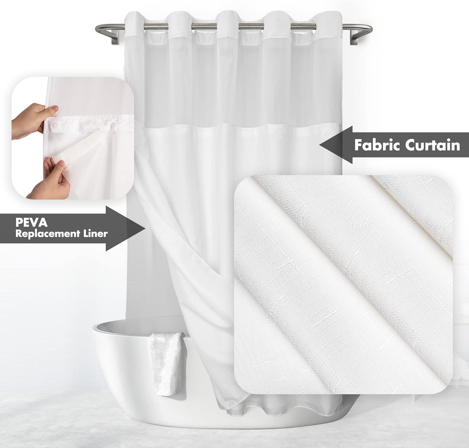 River Dream No Hook Shower Curtain Set - 71x74 White