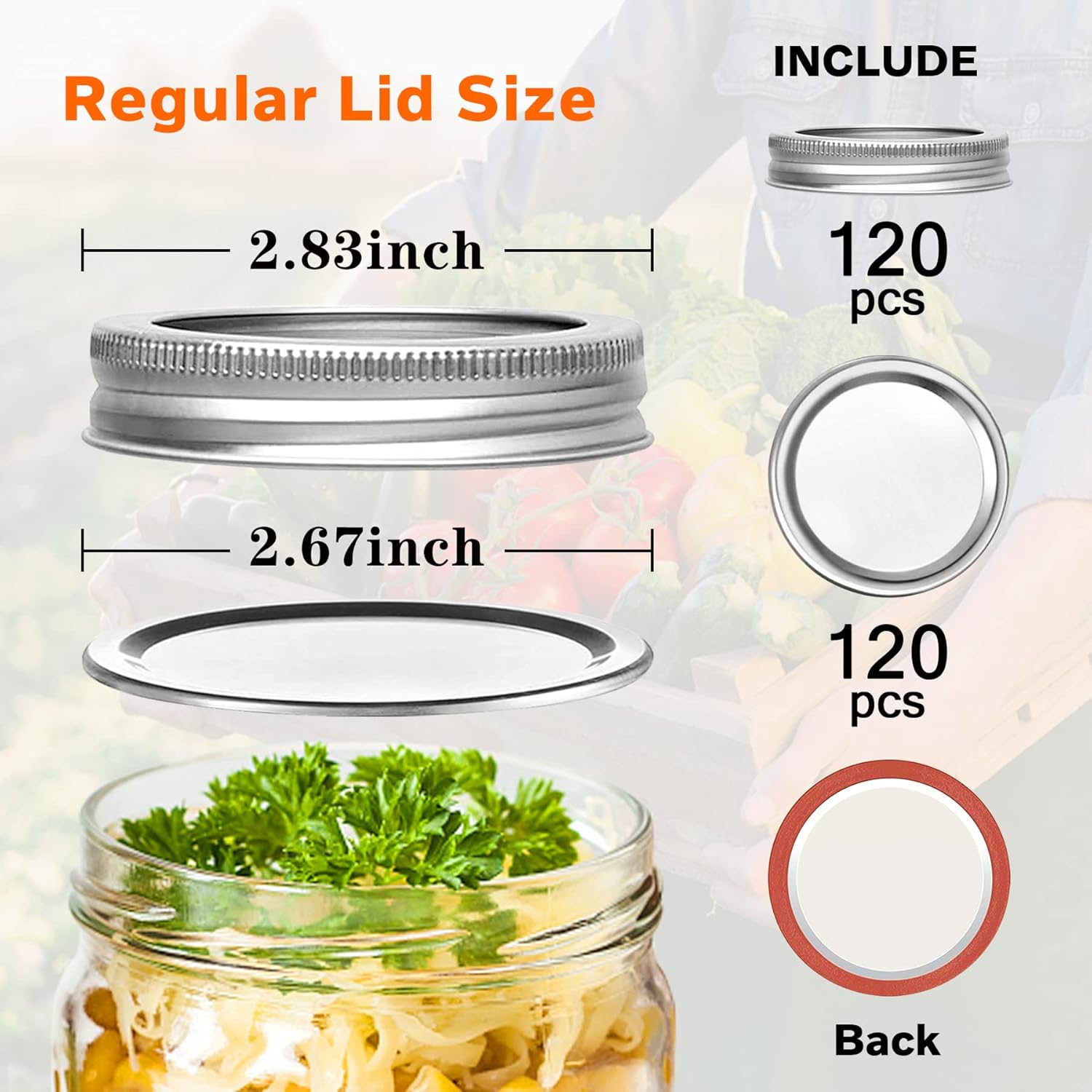 120 Pcs Canning Lids and Bands for 70MM Mason Jars