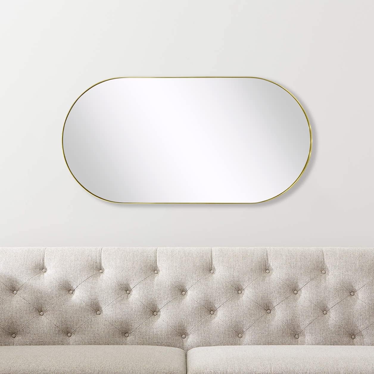 TEHOME Brushed Gold Oval Wall Mirror 20x40 Inch