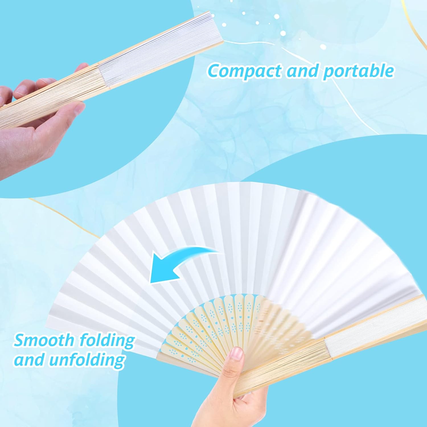 JOHOUSE 28 Pcs White Folding Paper Fans for Wedding and Summer Cooling