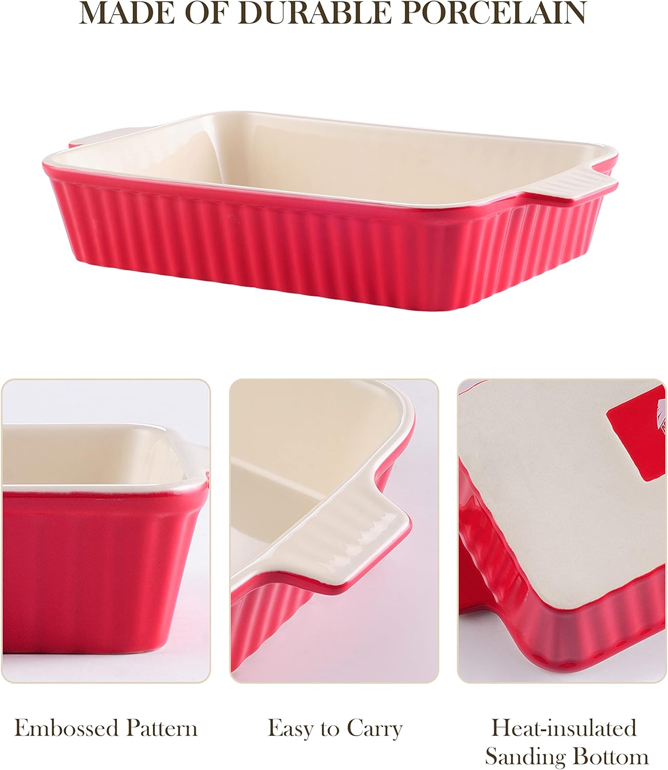 MALACASA Porcelain Bakeware Set of 4 Red Sizes