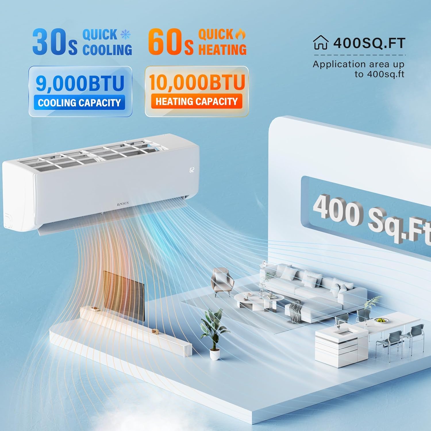 ROVSUN 9000 BTU Mini Split AC Unit with Inverter and Wifi