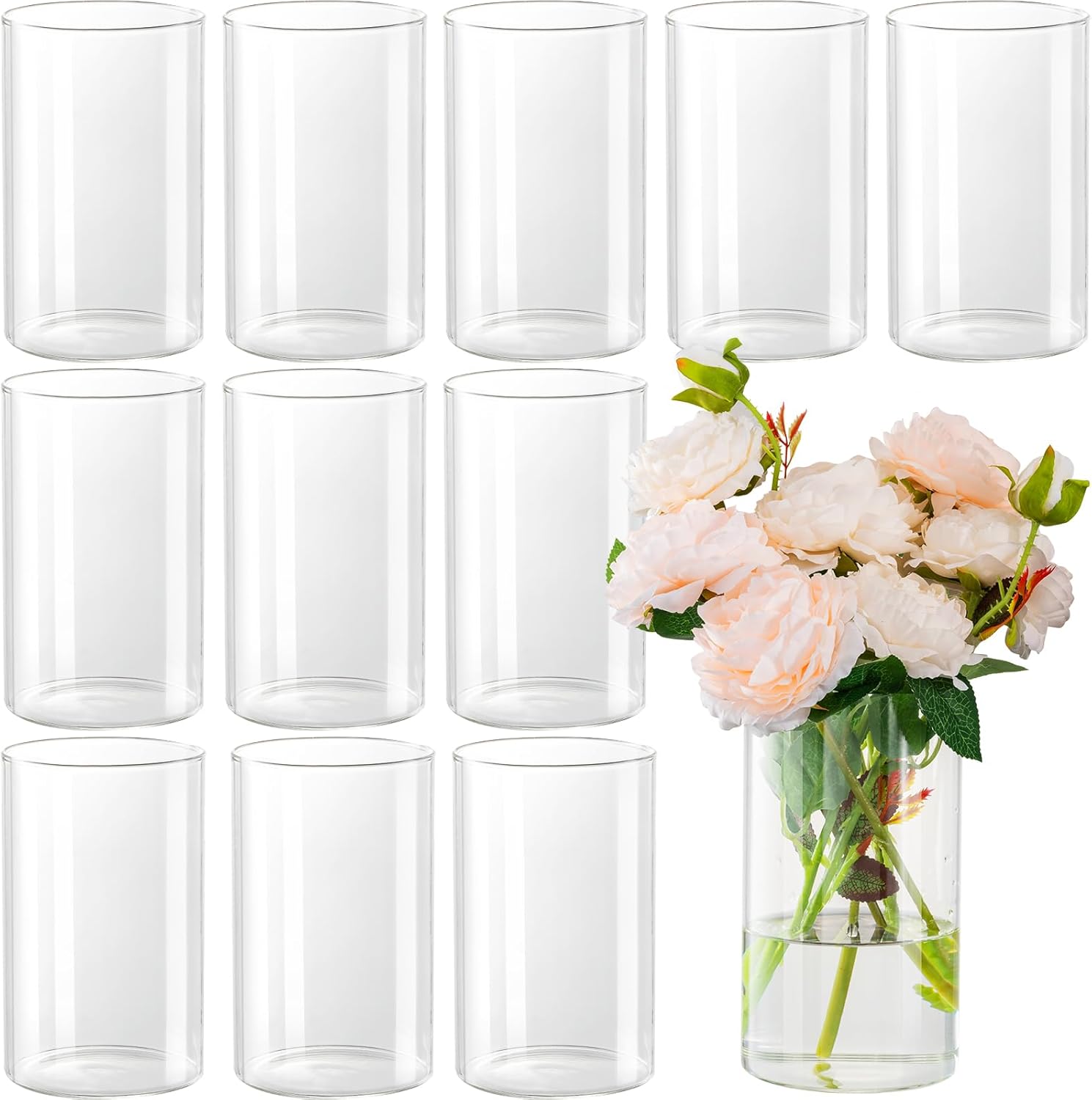12pcs Glass Cylinder Vases for Centerpieces