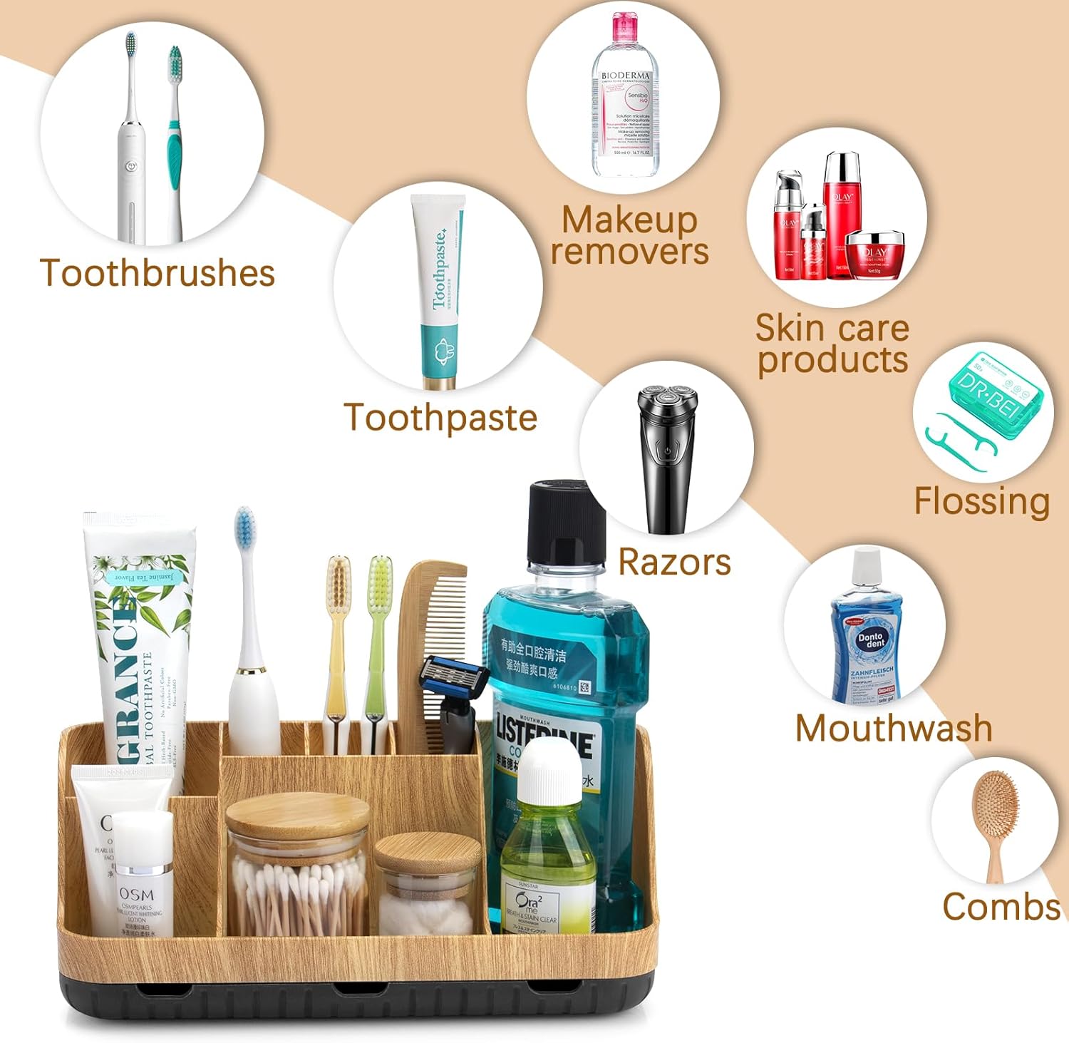 GFWARE 7 Slot Wood Toothbrush Holder Organizer