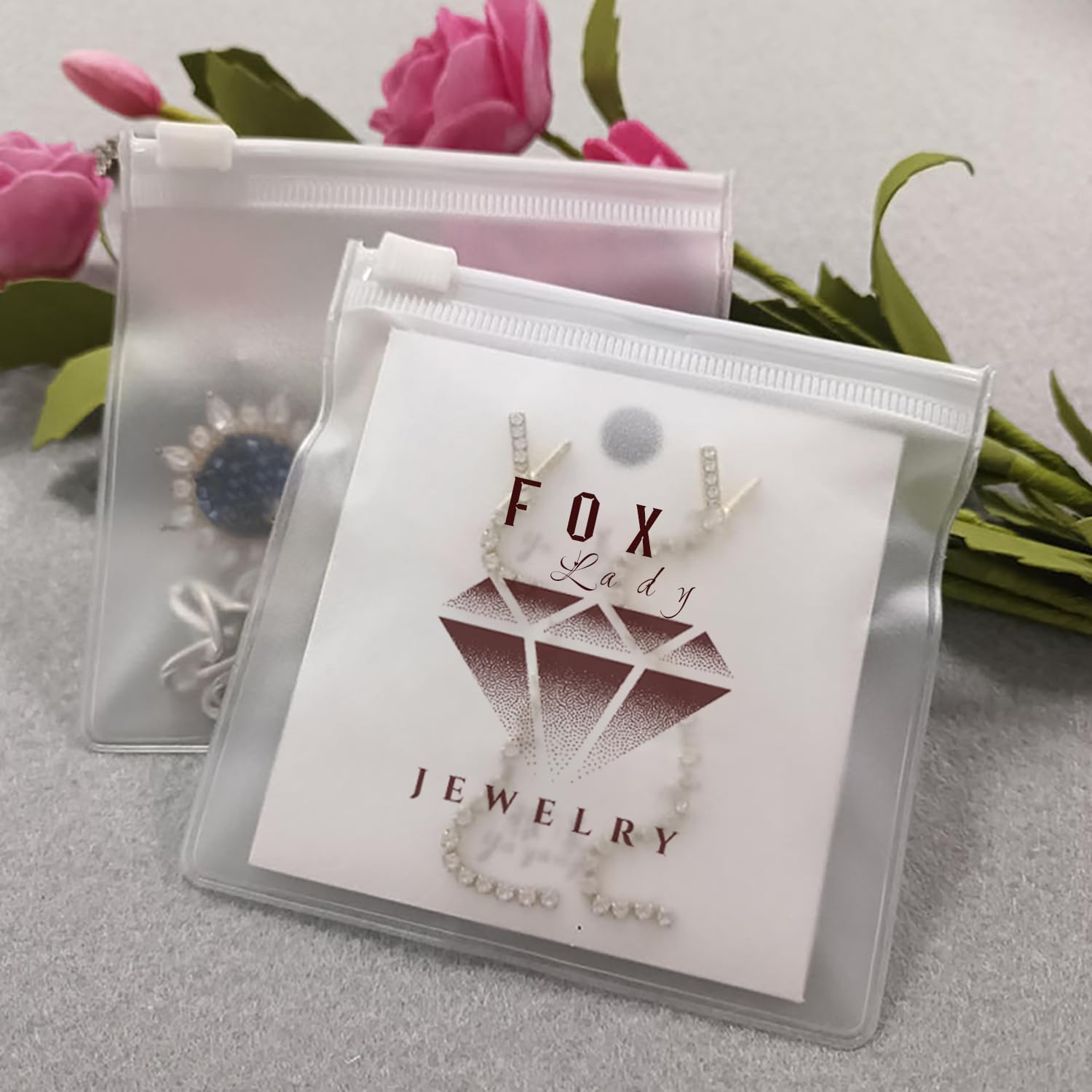 Customizable Matt Frosted Jewelry Bags with Slider Zipper 50PCS