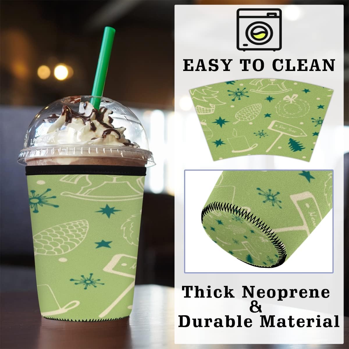 Candle Christmas Tree Iced Coffee Sleeve for 30-32 Oz Reusable Cups
