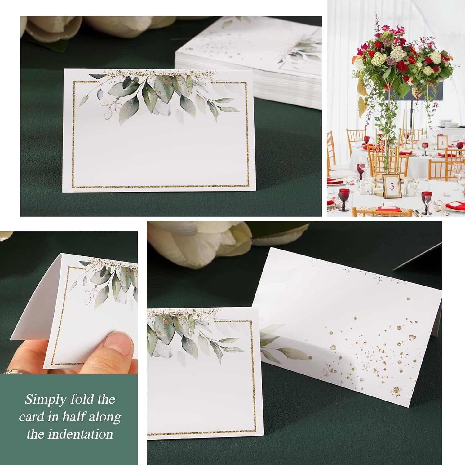 50pcs Green Gold Place Cards for Wedding Baby Shower Birthday Party