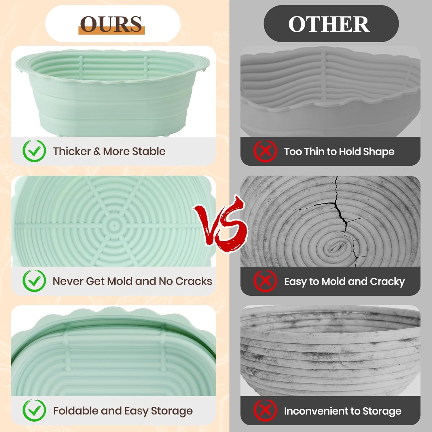 Neddie Upgraded Silicone Banneton Proofing Basket Set of 2