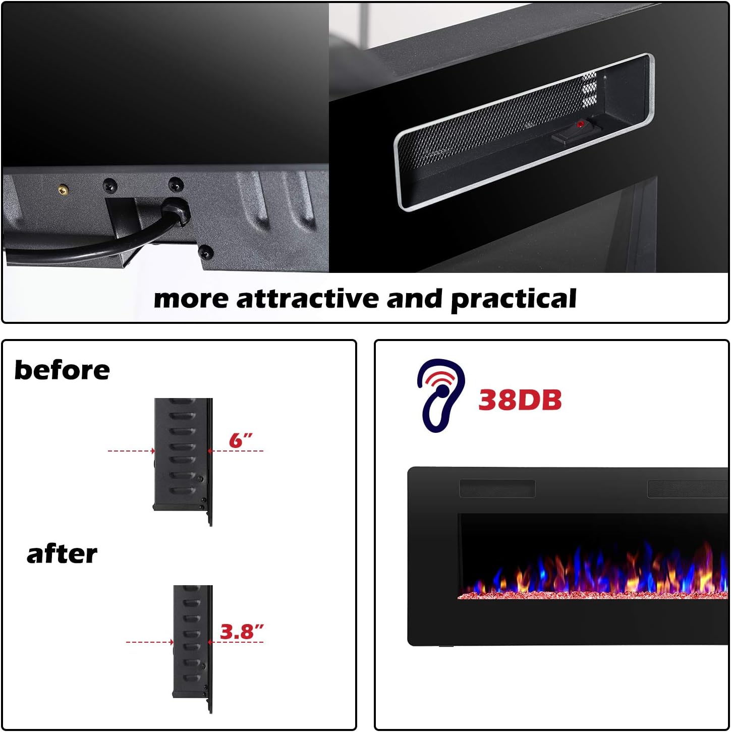 RWFLAME 50 Inch Electric Fireplace with Touch Screen and Remote Control