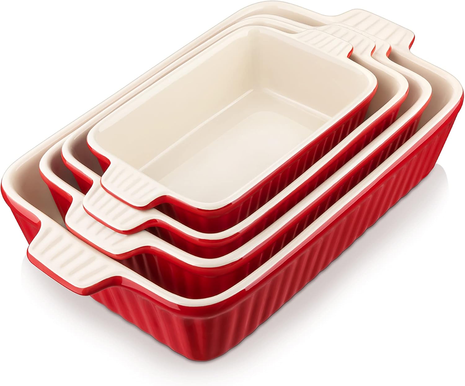 MALACASA Porcelain Bakeware Set of 4 Red Sizes