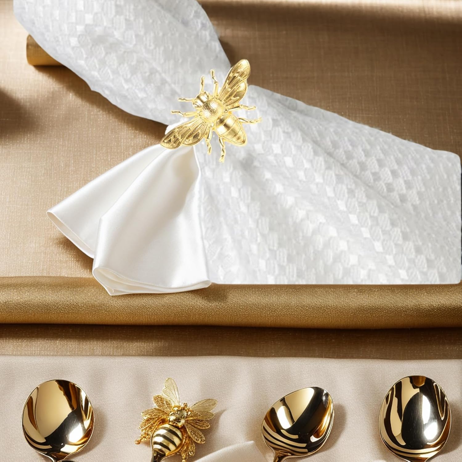 6pcs Gold Bee Napkin Rings Table Setting Decor