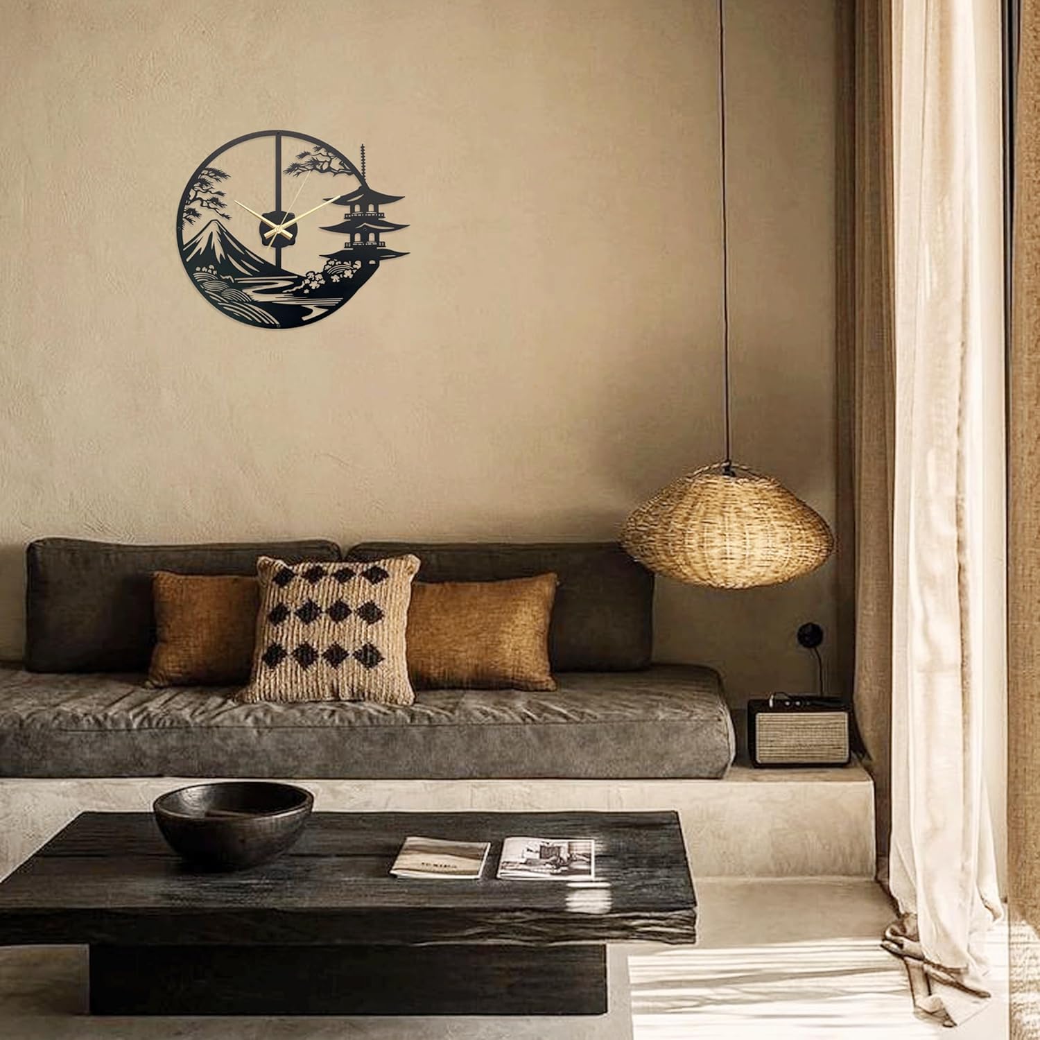 Japanese Wall Clock Unique Samurai Art Decor 15x13x14 Inches