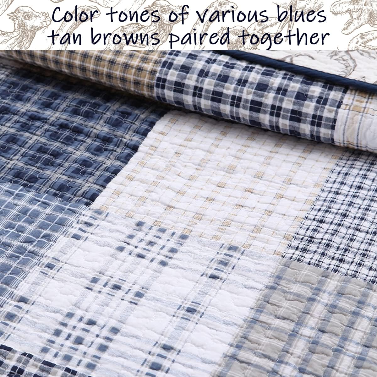 Cozy Line Benjamin Dinosaur Plaid Quilt Set for Kids
