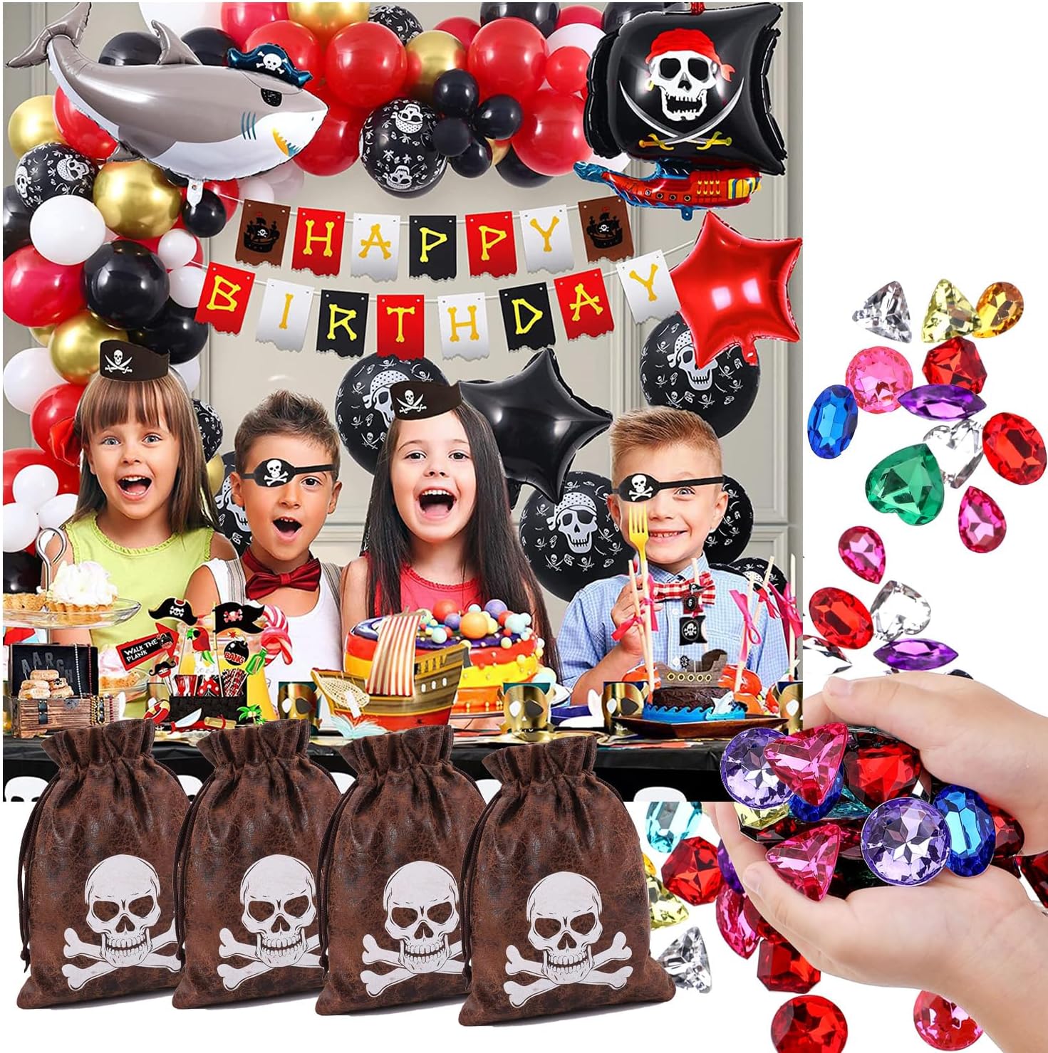RICHNESS Pirate Loot Bags Drawstring Favors Pack of 12