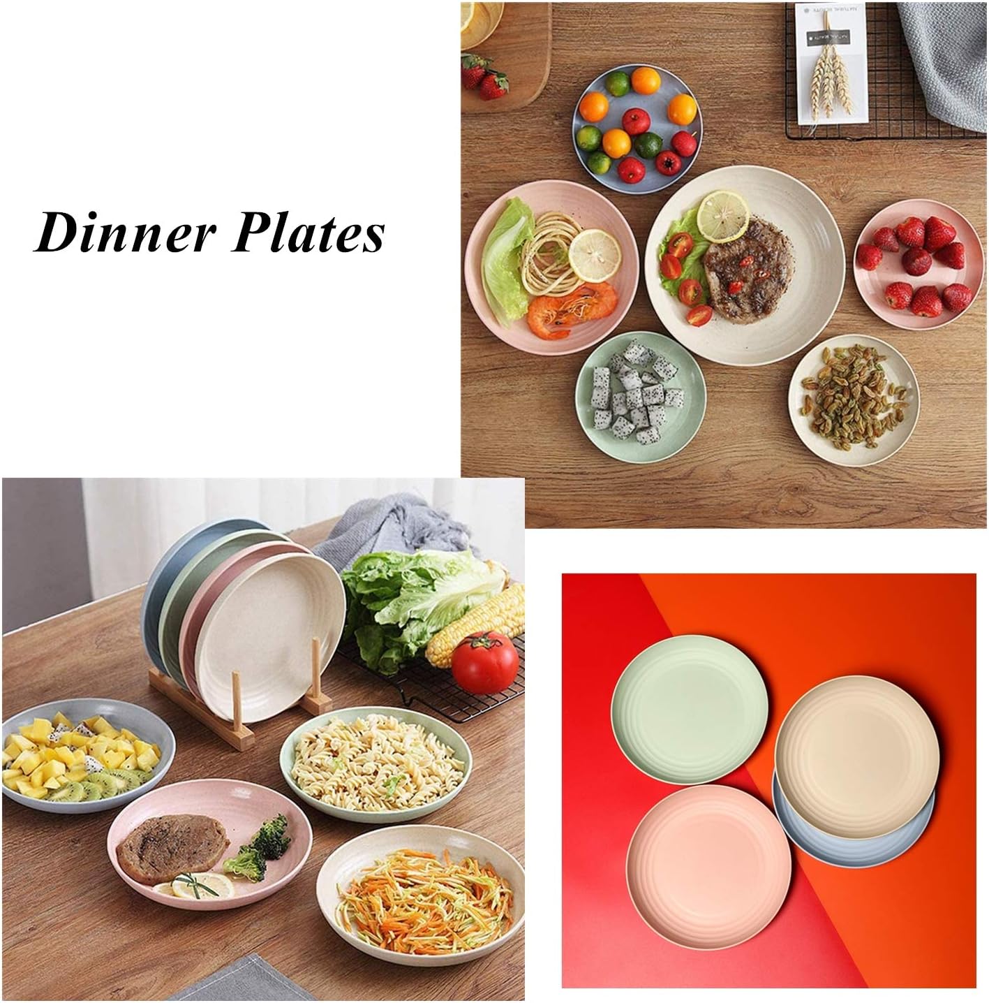 WANBY Lightweight Wheat Straw Plates Unbreakable Dinnerware Set 8 Pack