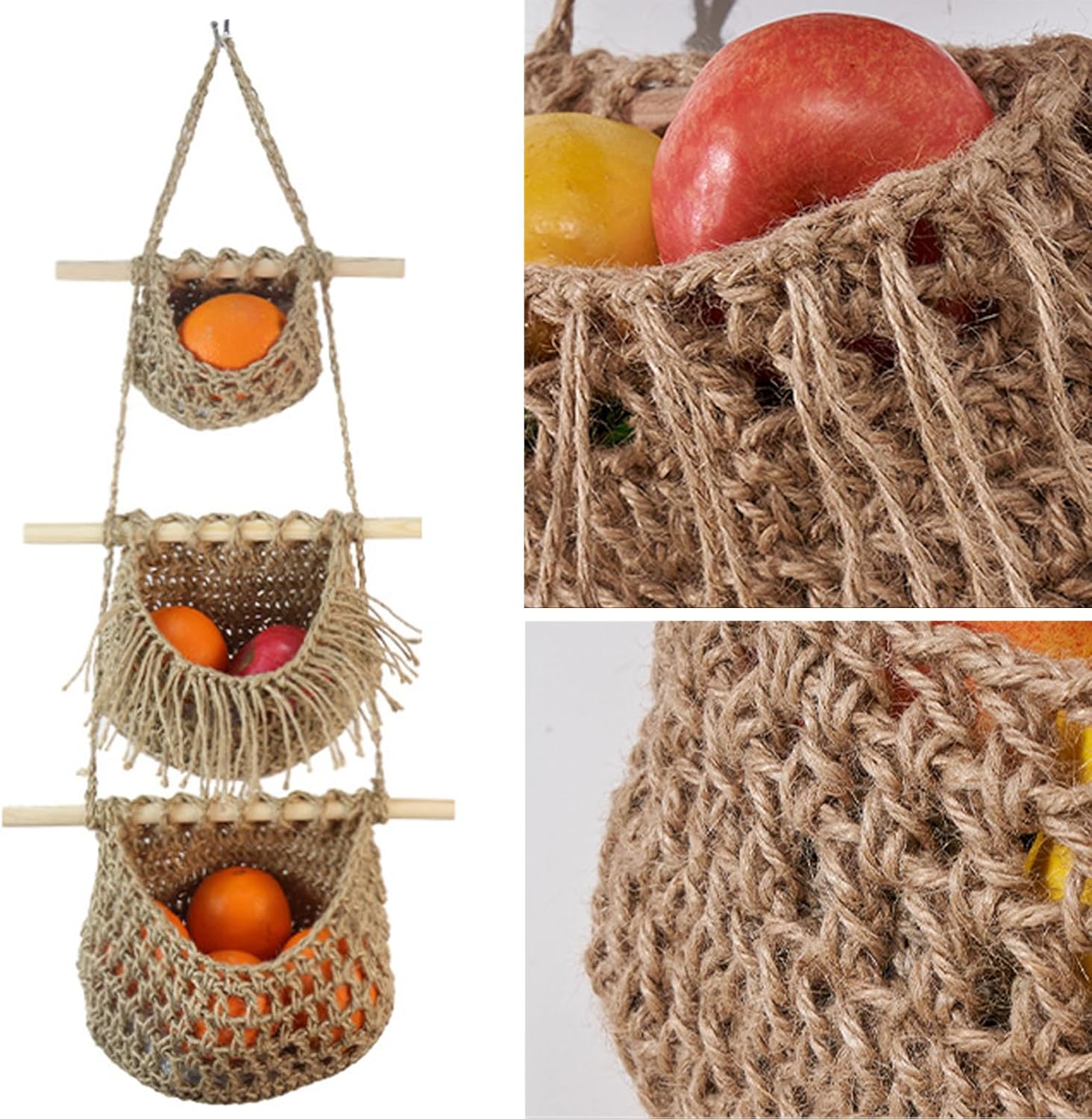 Handmade Jute Hanging Fruit Basket 3 Tier