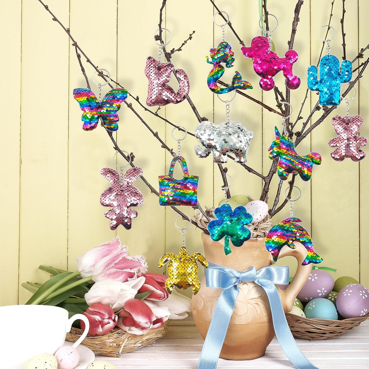 GuassLee 15Pcs Flip Sequin Keychain Set
