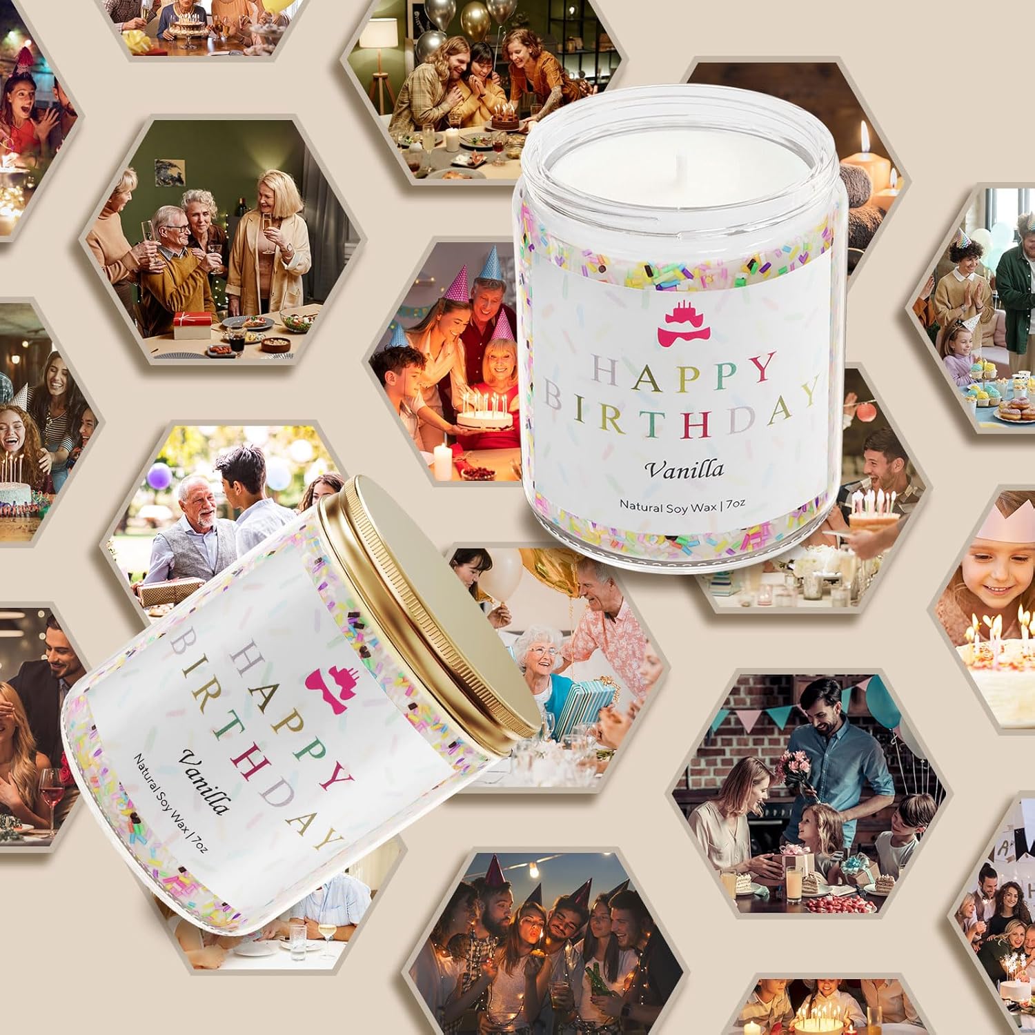 Lihome Happy Birthday Candle - Vanilla Scented Jar Candle