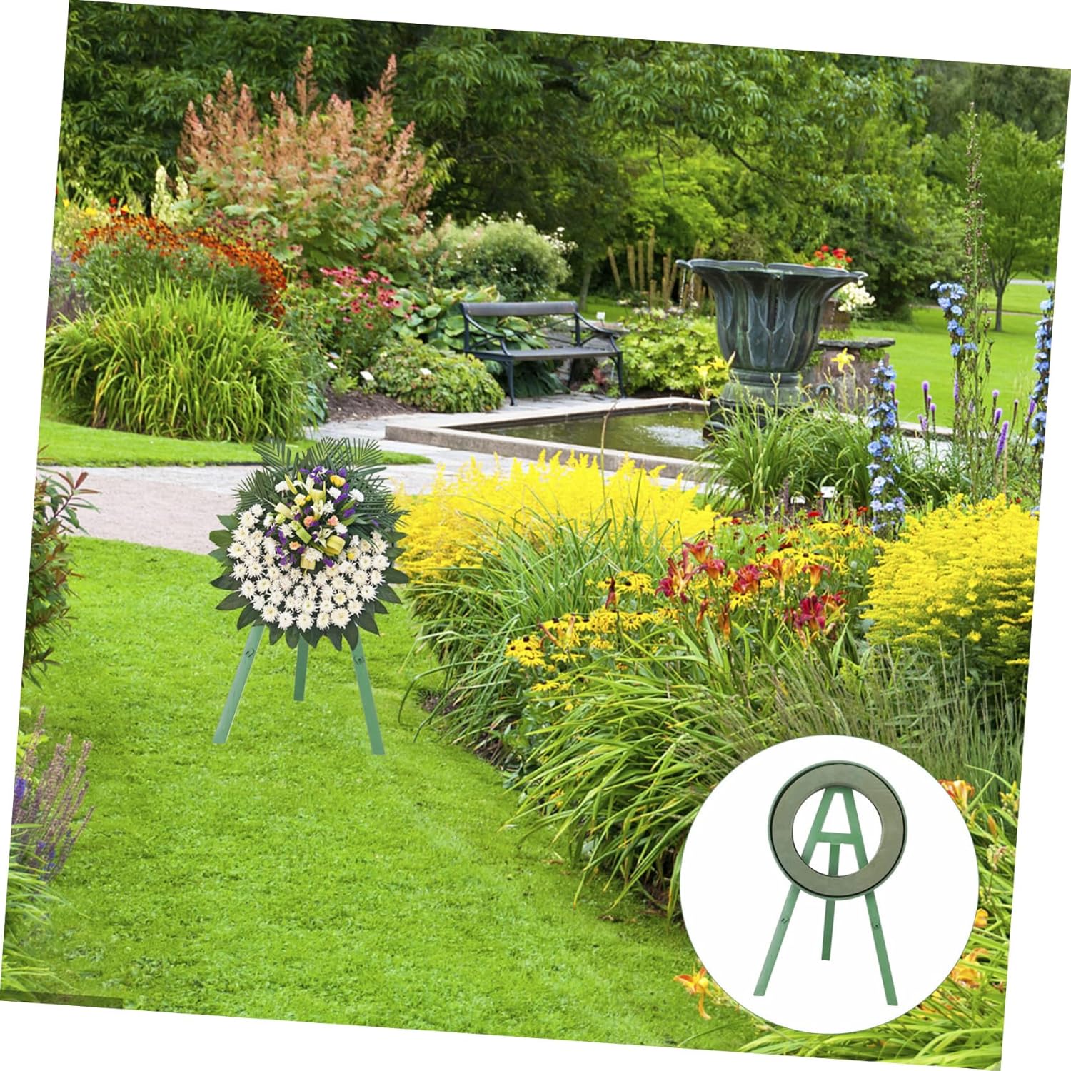Happyyami Fresh Flower Stand for Funeral Wreaths Adjustable Tripod Rack