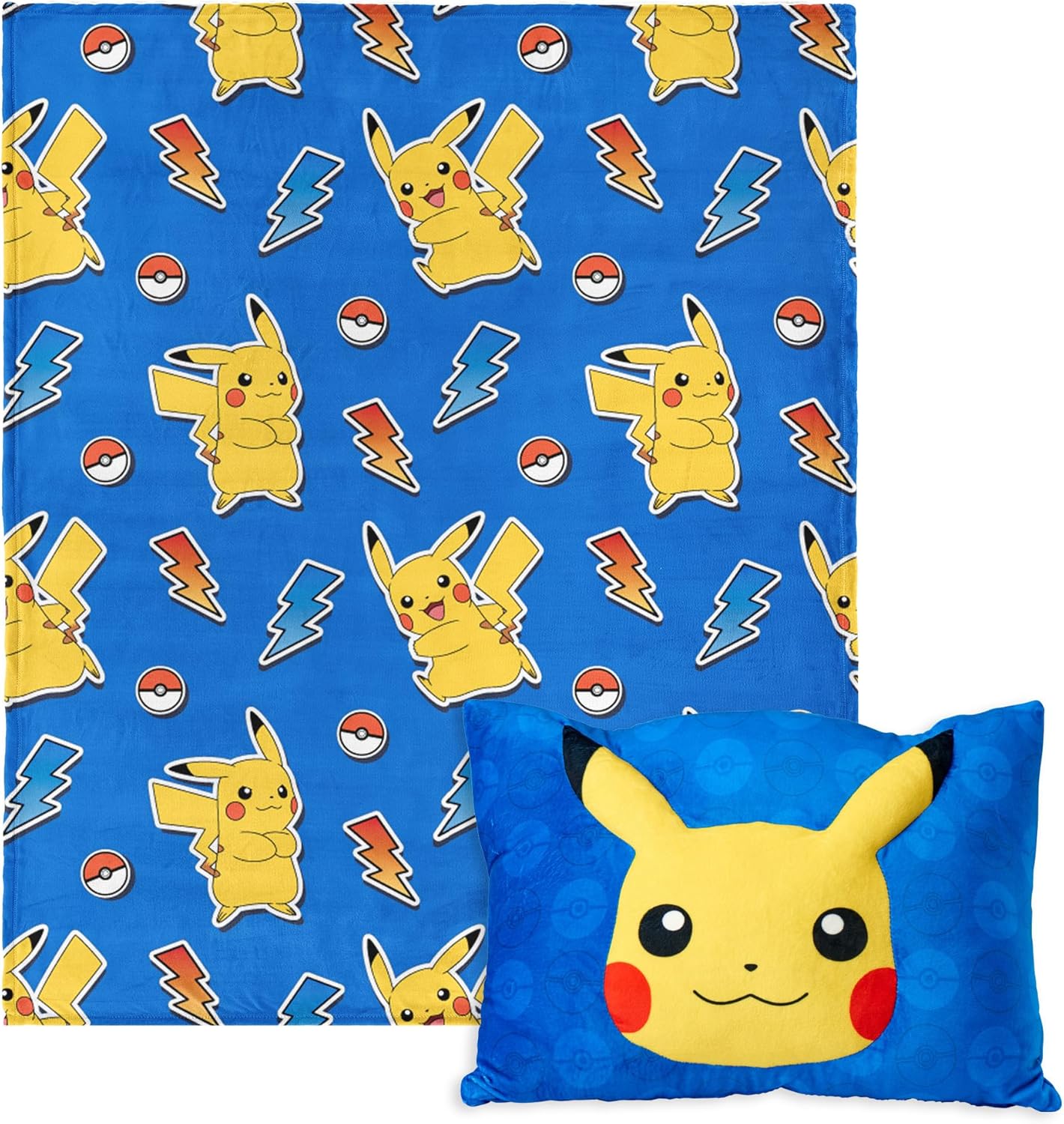 NORTHWEST Pikachu Plush Blanket Set 50x60 with 14x20 Pillow