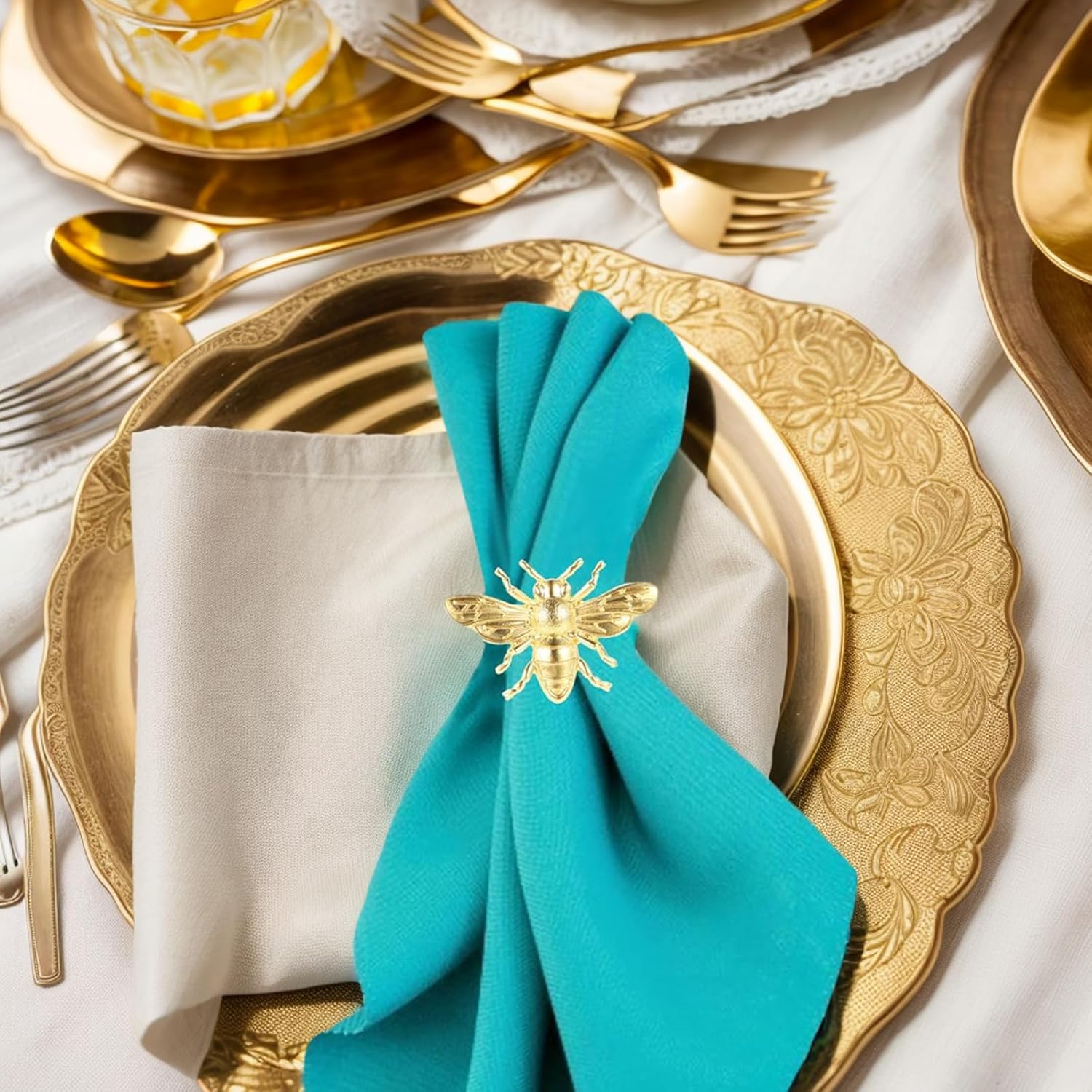 6pcs Gold Bee Napkin Rings Table Setting Decor