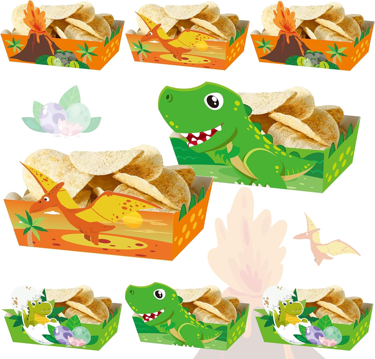 24Pcs Cartoon Dinosaur Serving Trays for Kids Birthday Party