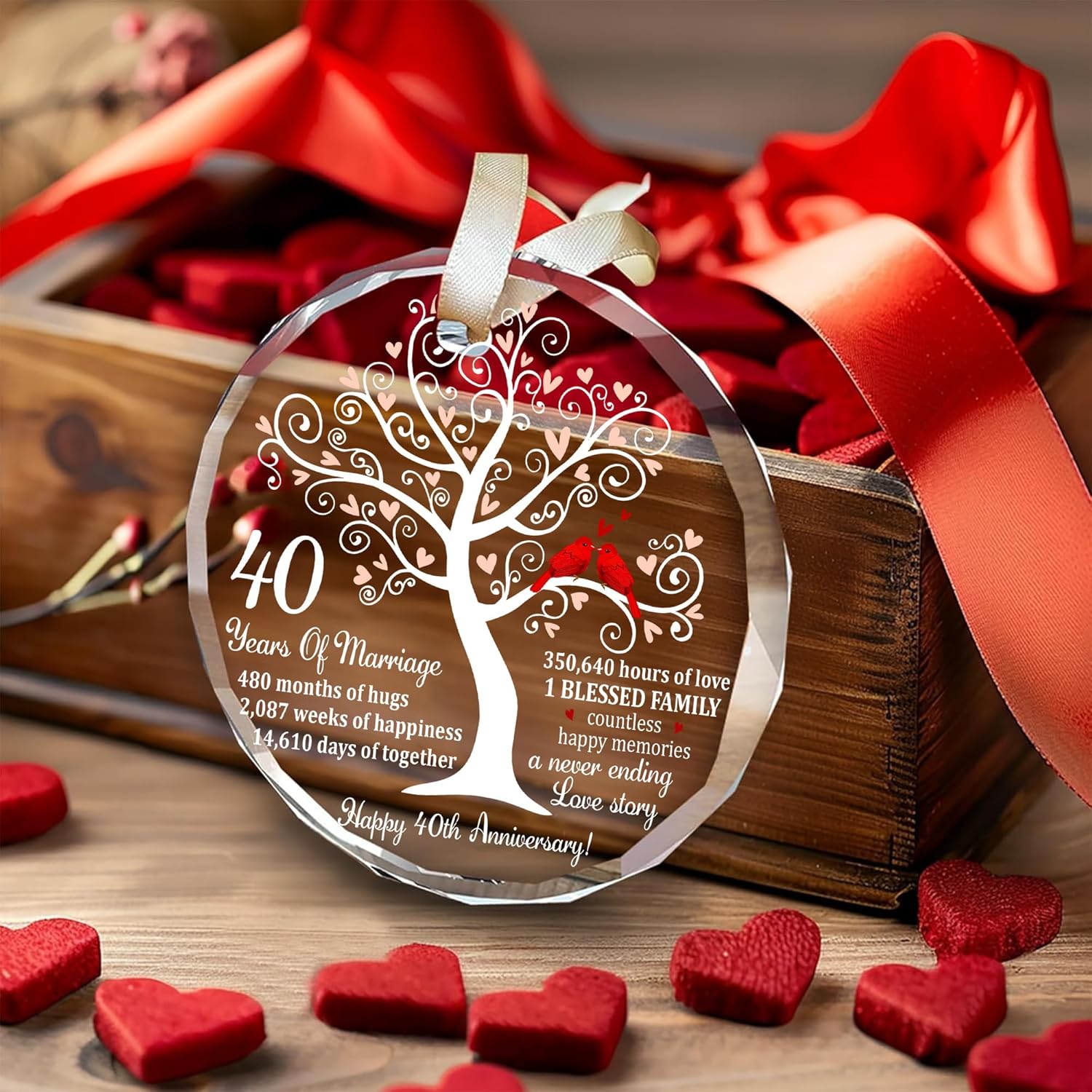 40th Wedding Anniversary Ruby Glass Ornament