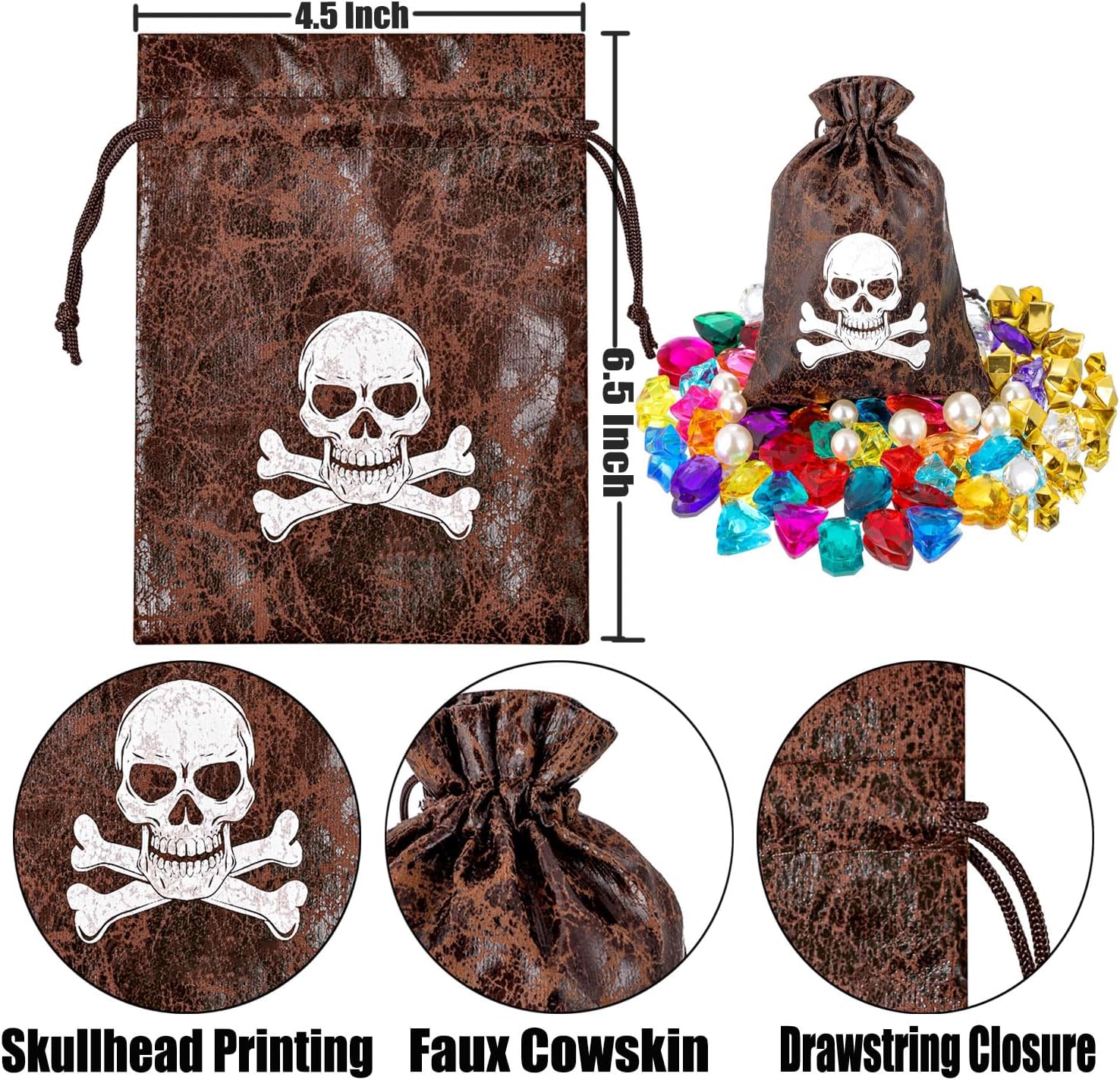RICHNESS Pirate Loot Bags Drawstring Favors Pack of 12