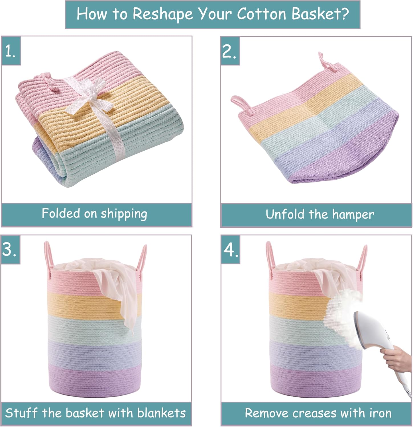 62L Rainbow Laundry Hamper for Baby Girls and Kids