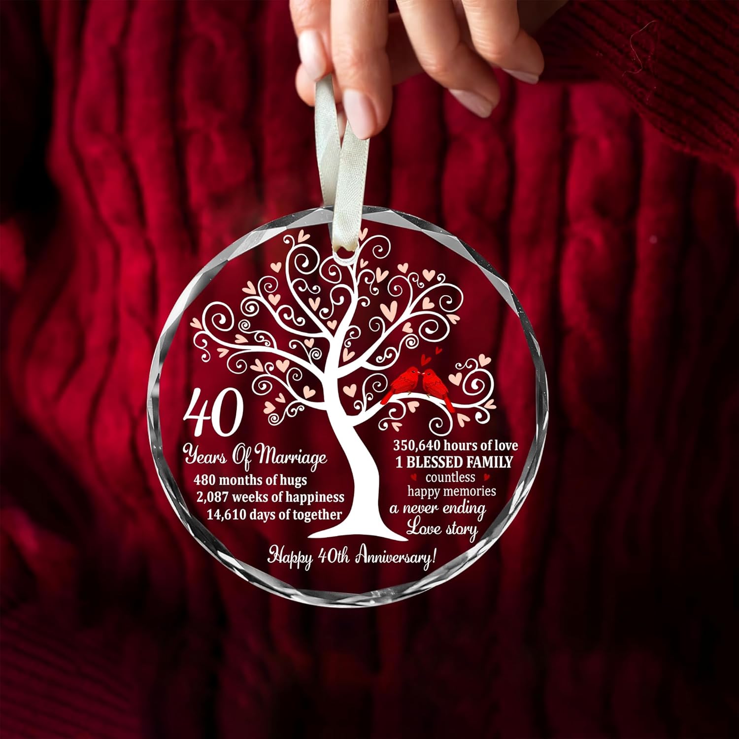 40th Wedding Anniversary Ruby Glass Ornament