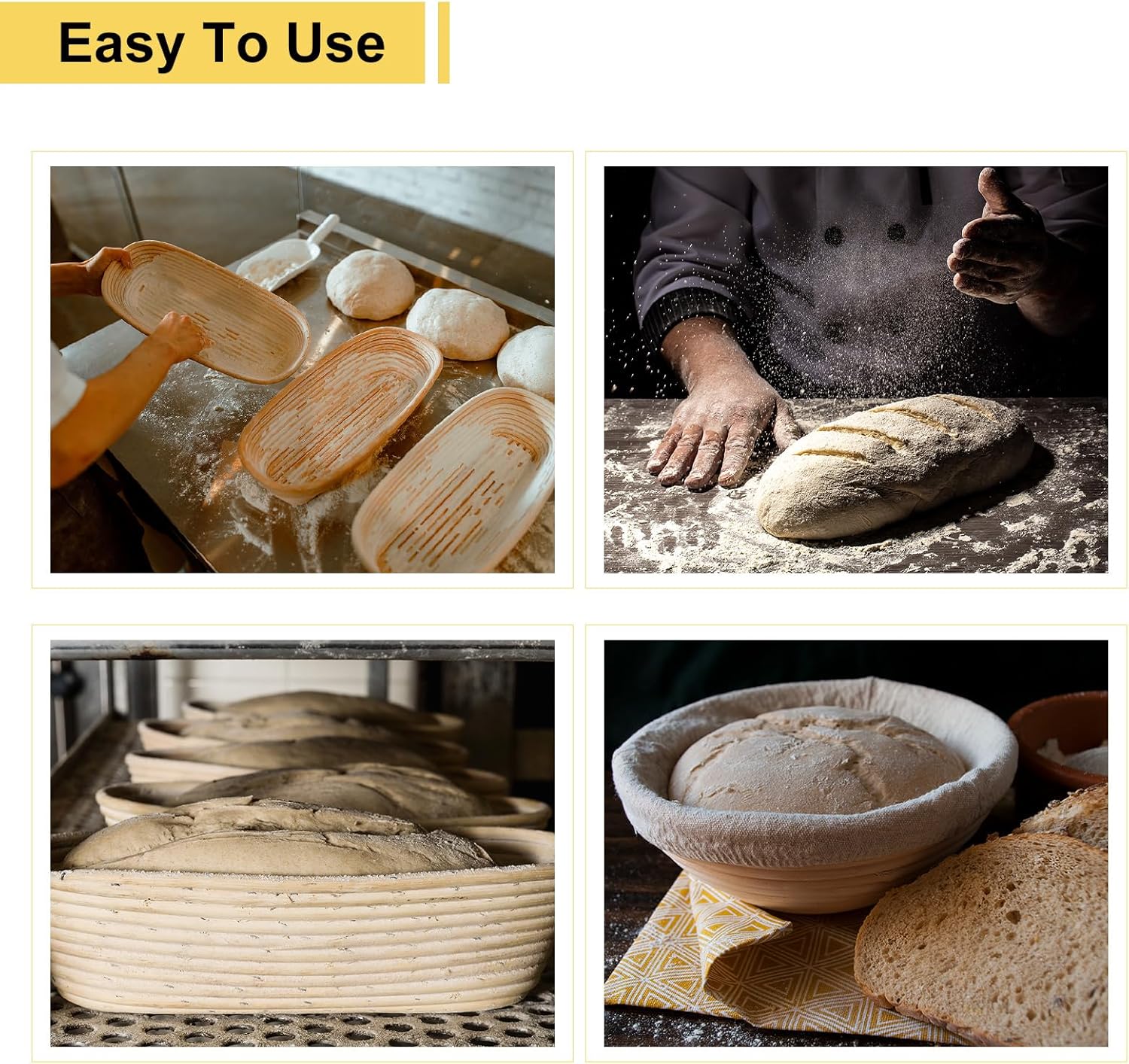 Geetery 6 Pack Bread Banneton Baskets with Liners and Dough Scraper
