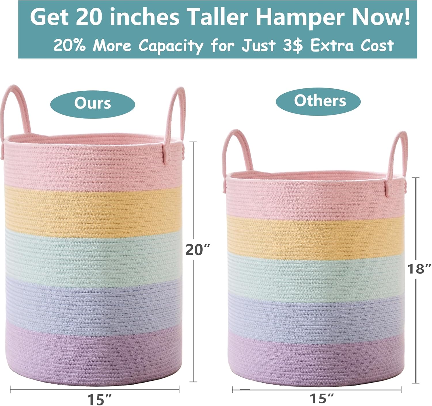 62L Rainbow Laundry Hamper for Baby Girls and Kids