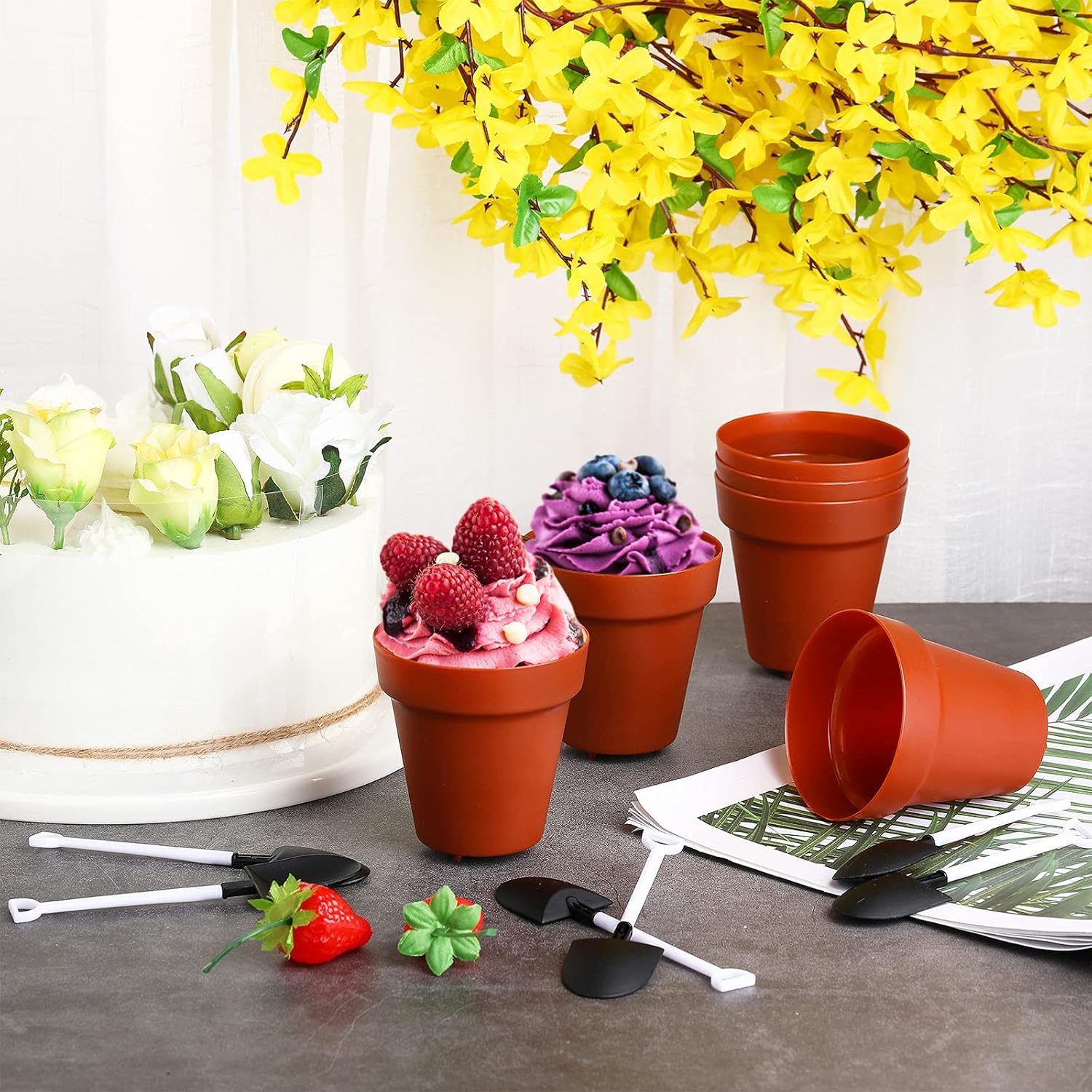 Patelai 50 Set Flowerpot Cake Cups with Shovel Spoons
